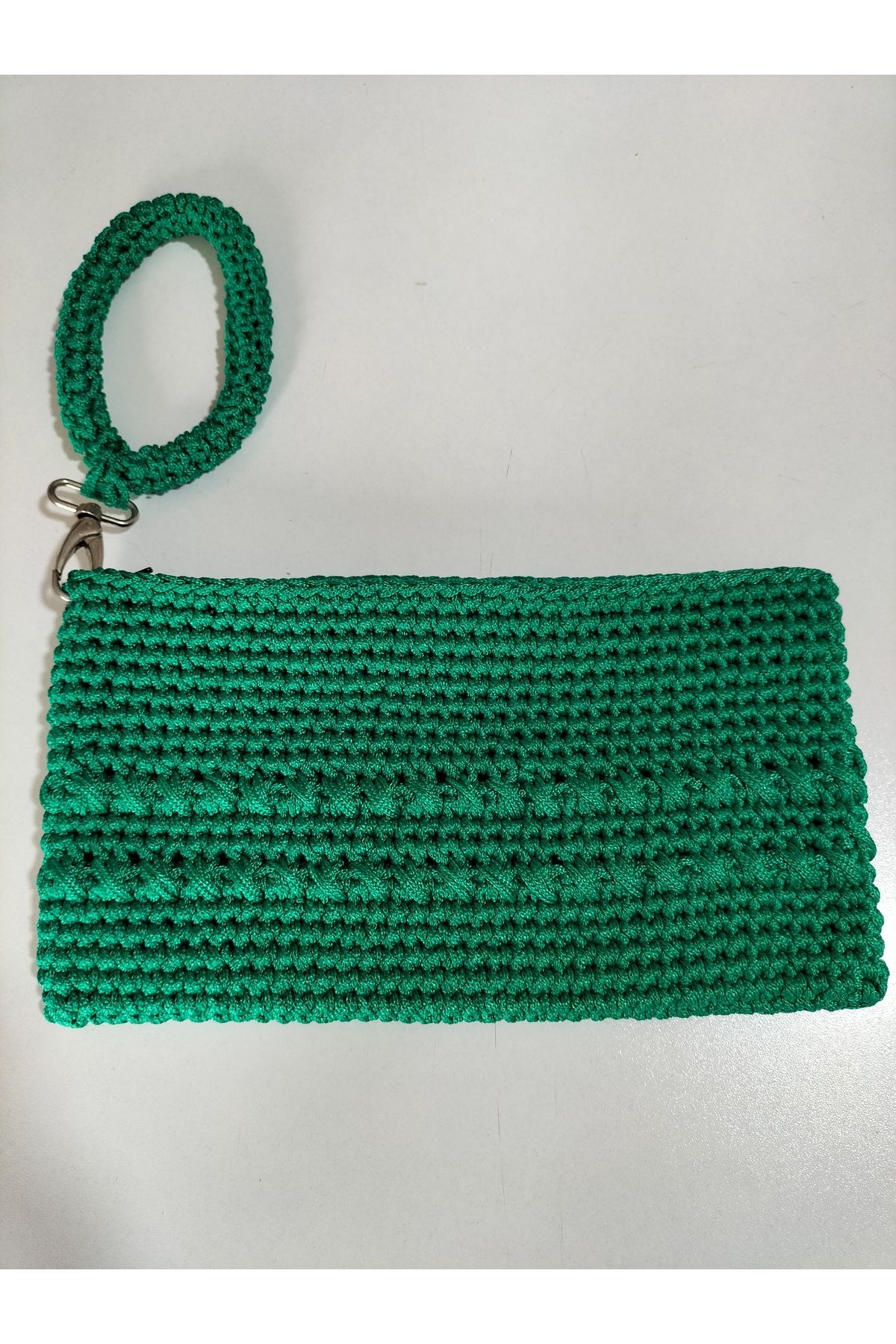 The Fabrics Studio Yeşil Mini El Örgüsü Clutch Çanta 14*25 cm