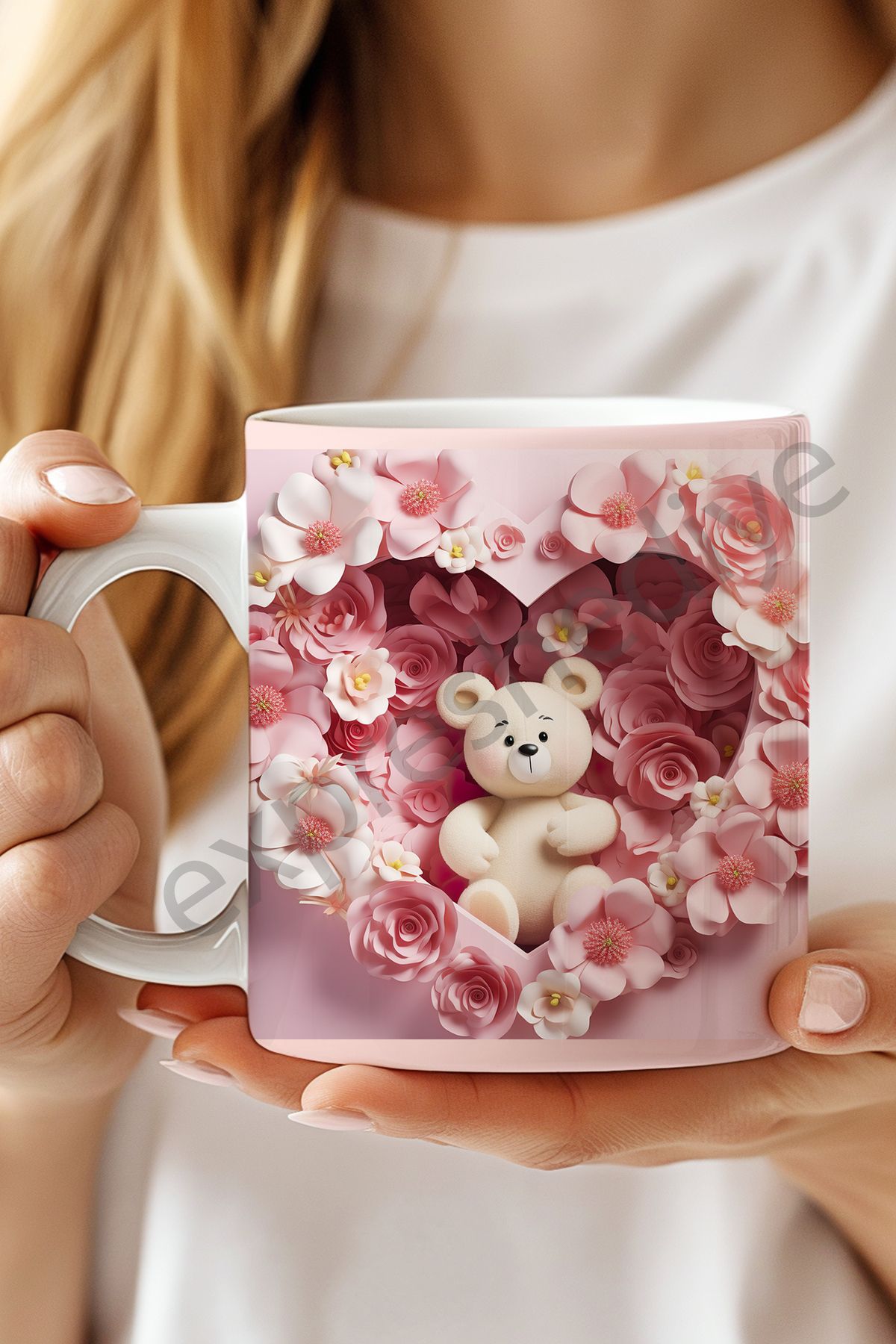 expreshediye 3D Teddy Bear Ayıcıklı Kupa Bardak, Sevgiliye Hediye Kalp Ayıcık KUpa Bardak