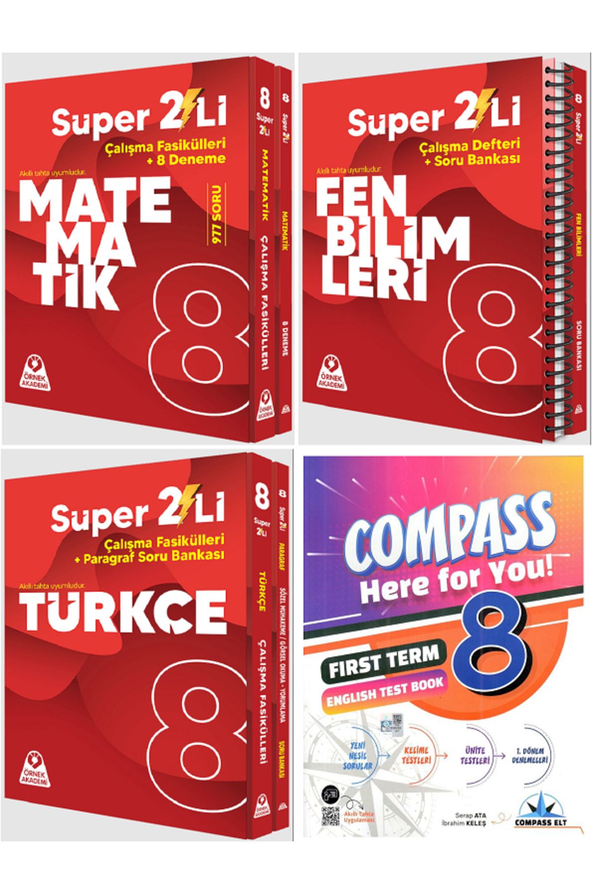 Efsane Yayınları 8.Sınıf Örnek Akademi Matematik + Fen + Türkçe Süper 2'Li + İngilizce Test Book HEDİYE / 7 KİTAP