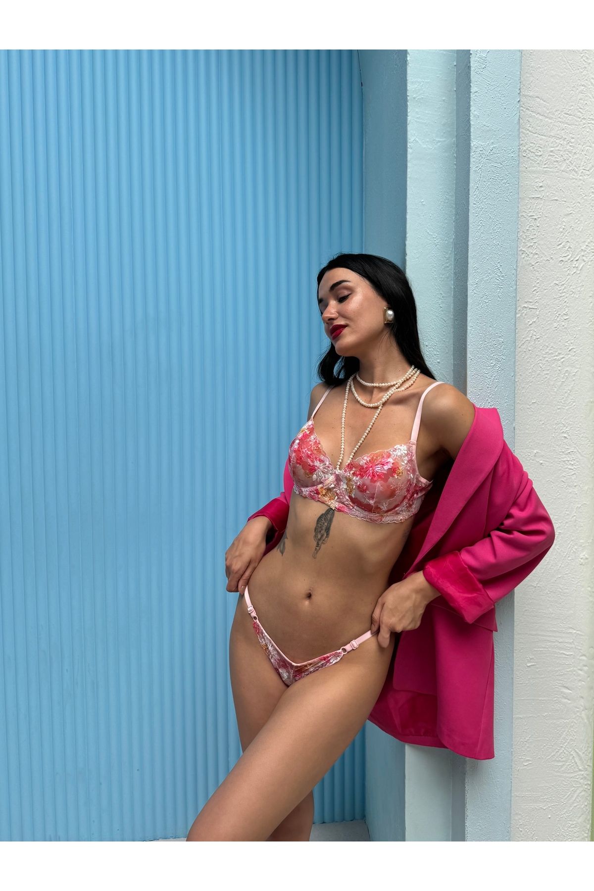 Gamze Day's Lingerie Kapsız Baskılı Brode Takım