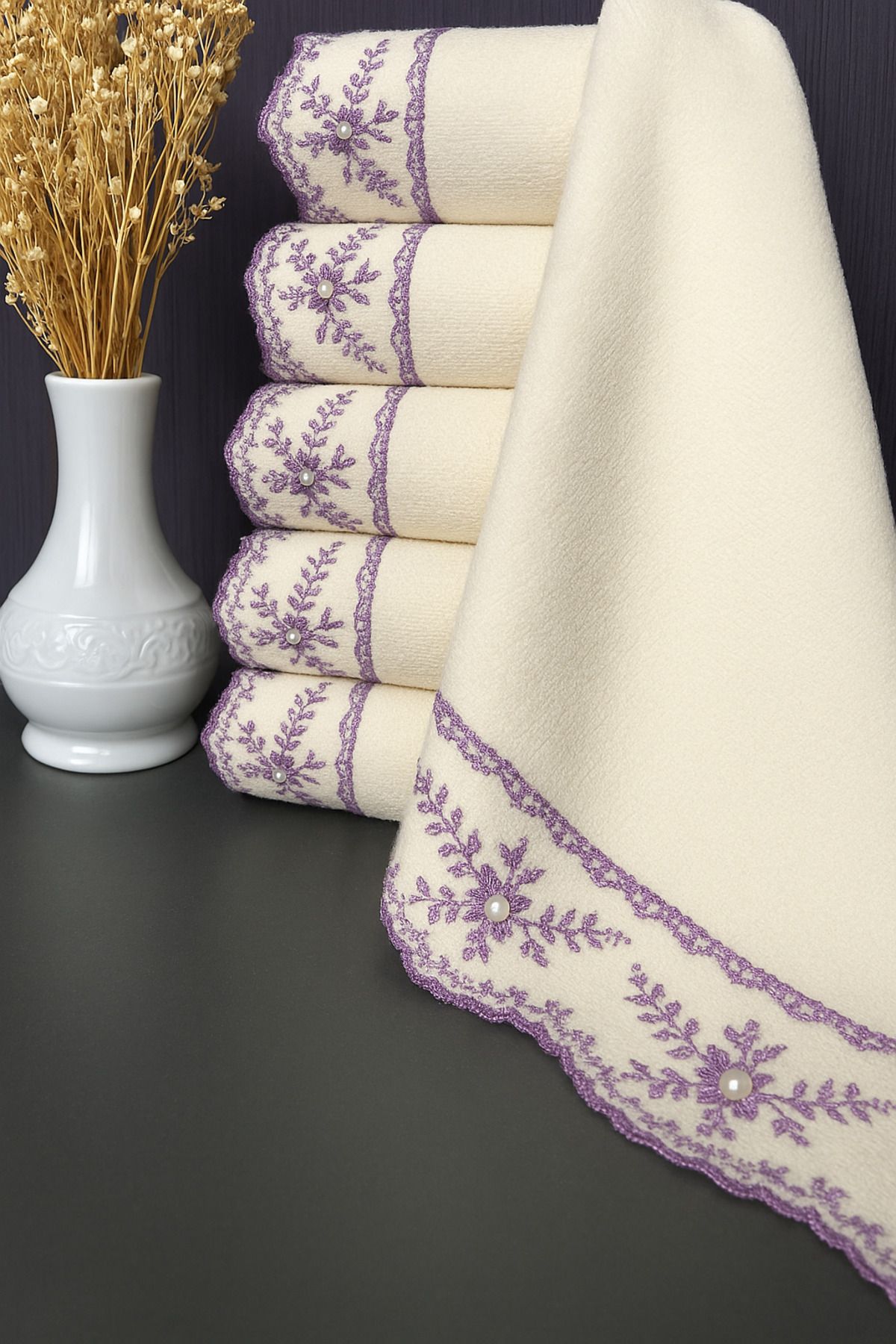 AYHANHOME 6'lı Güpürlü Fiyonklu Kadife 30x50 Mutfak Havlusu