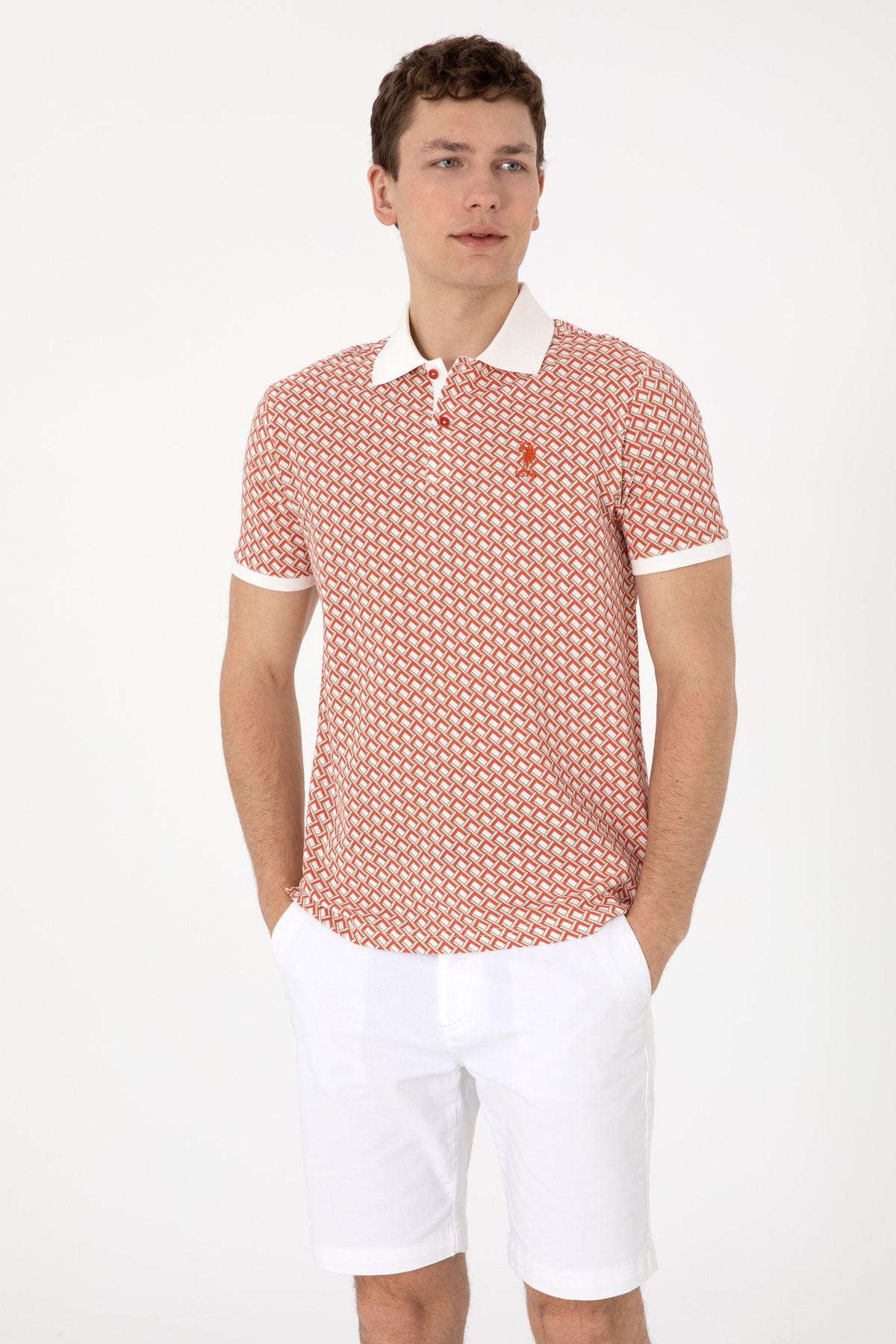 U.S. Polo Assn. Erkek Regular Fit Polo Yaka Lacivert Desenli Tişört 50311937-VR042