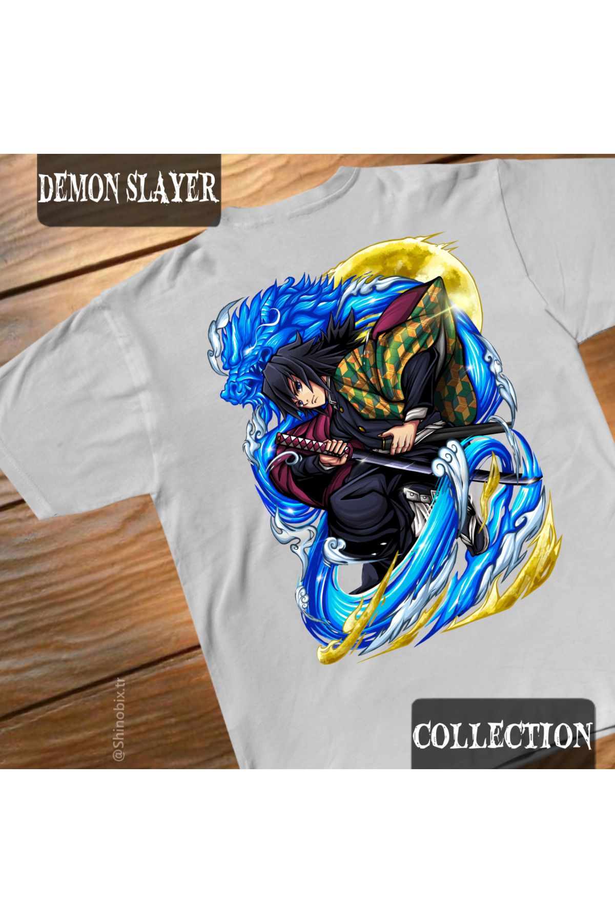 SHINOBIX Demon Slayer Anime Giyu Tomioka Su Hashirası Baskılı Oversize T-Shirt