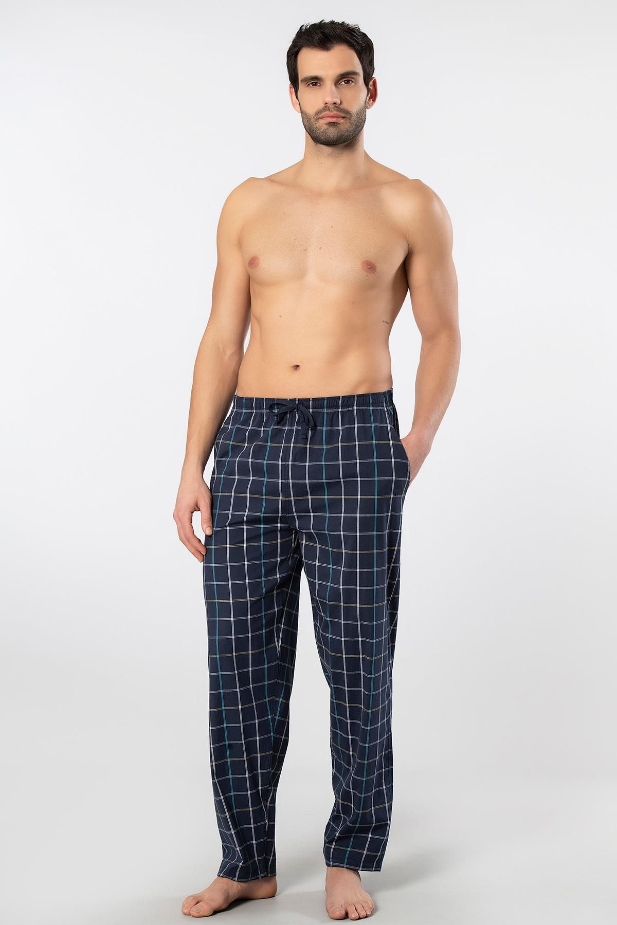 Cacharel Ekoseli Cepli Alt Pijama, %95 pamuk %5 likralı