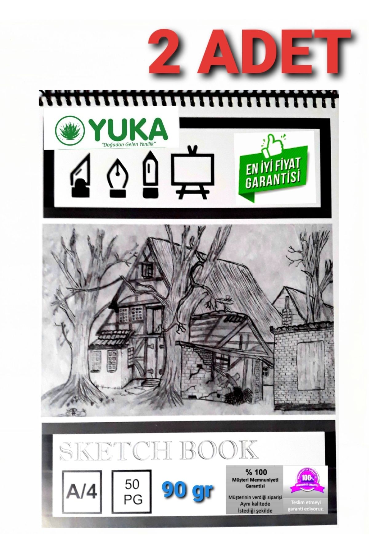 Yuka Eskiz Defteri 2 ADET (SKETCH BOOK) A4 90 Gr 50 Yp