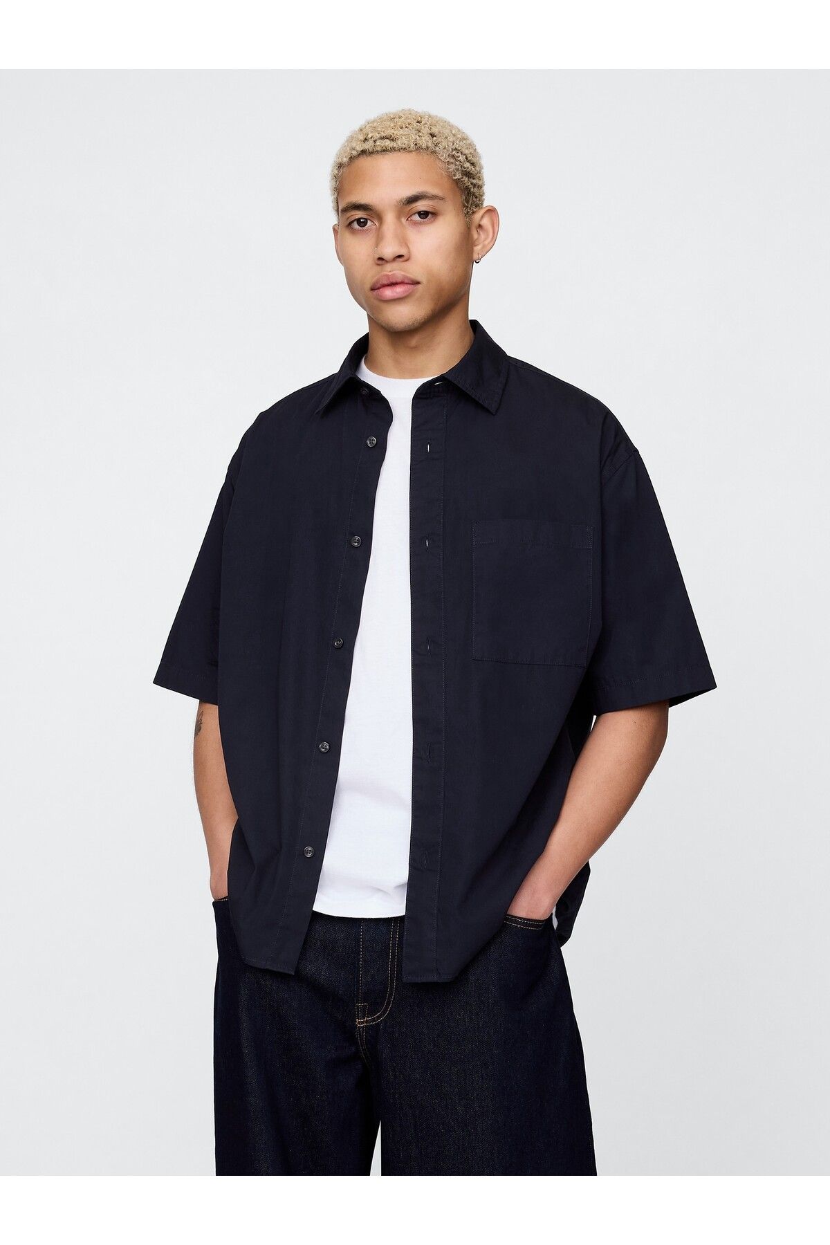 GAP Erkek Lacivert Organik Pamuk Oversized Poplin Gömlek