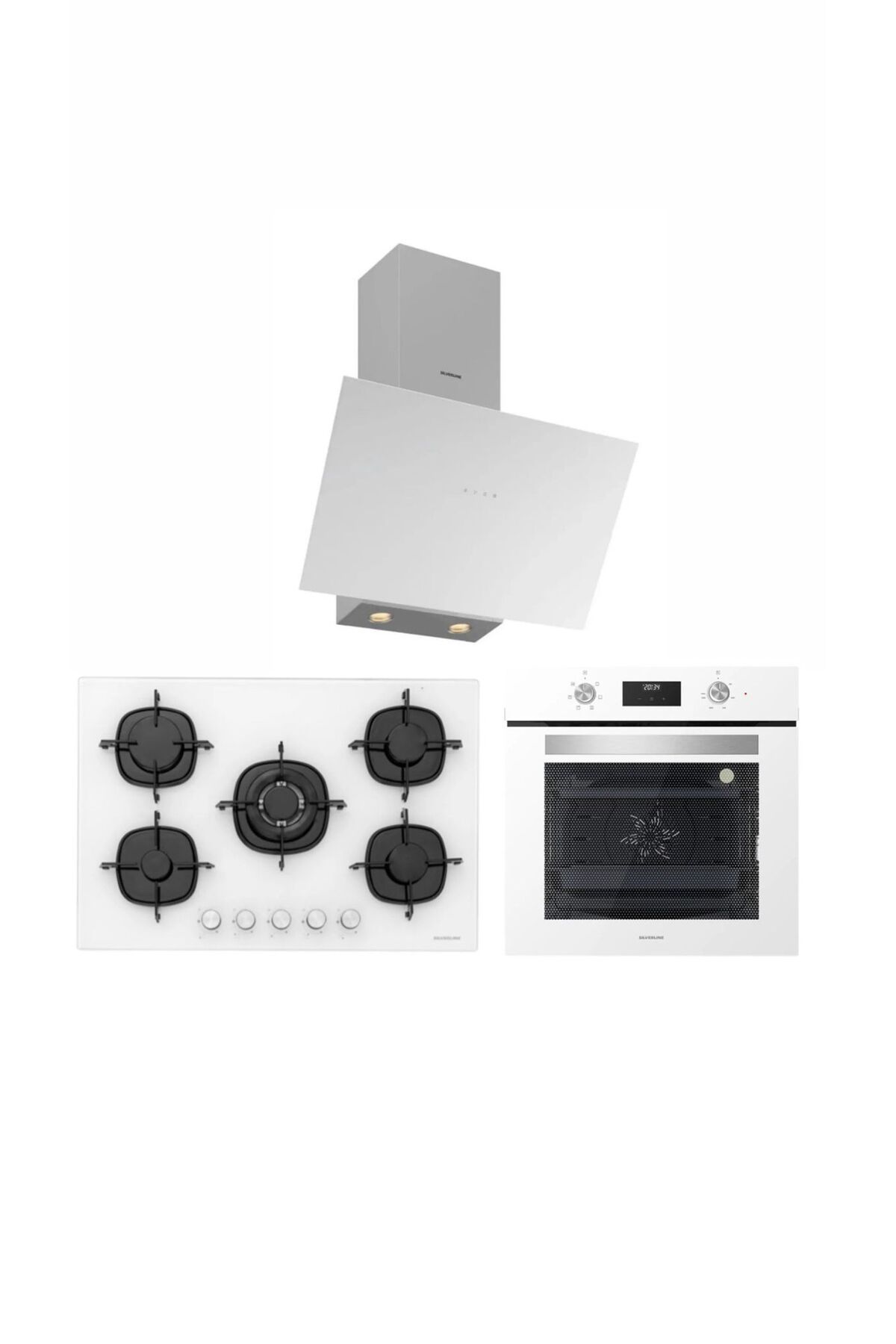 Silverline Beyaz Cam Ankastre Set (3481 Flam Beyaz - CS5365W01 5 Gözlü 75 Cm Ocak - BO6502W02 )