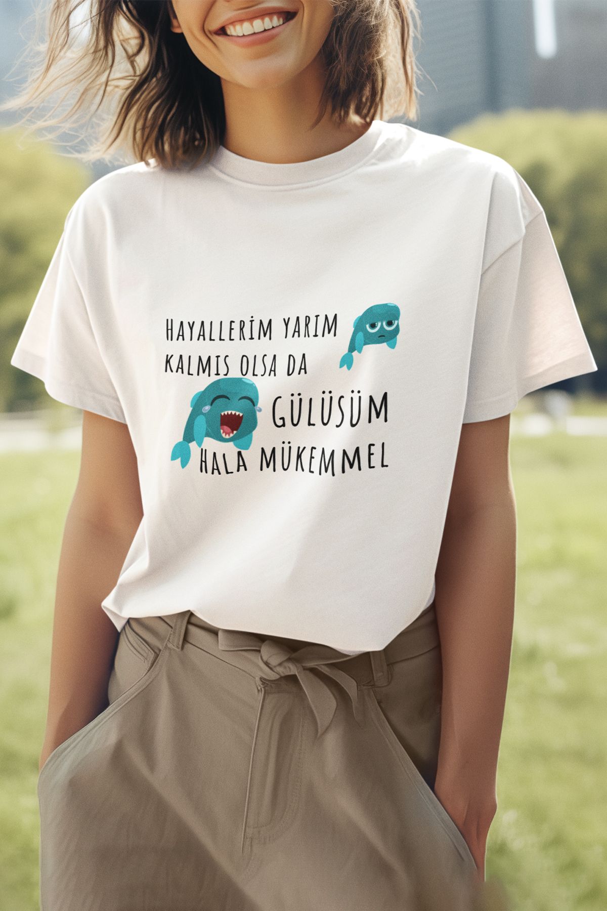 qoeuyl boutique Gülüşüm Hâlâ Mükemmel Baskılı Eğlenceli Hediyelik Regular Fit Pamuklu Unısex Tişört
