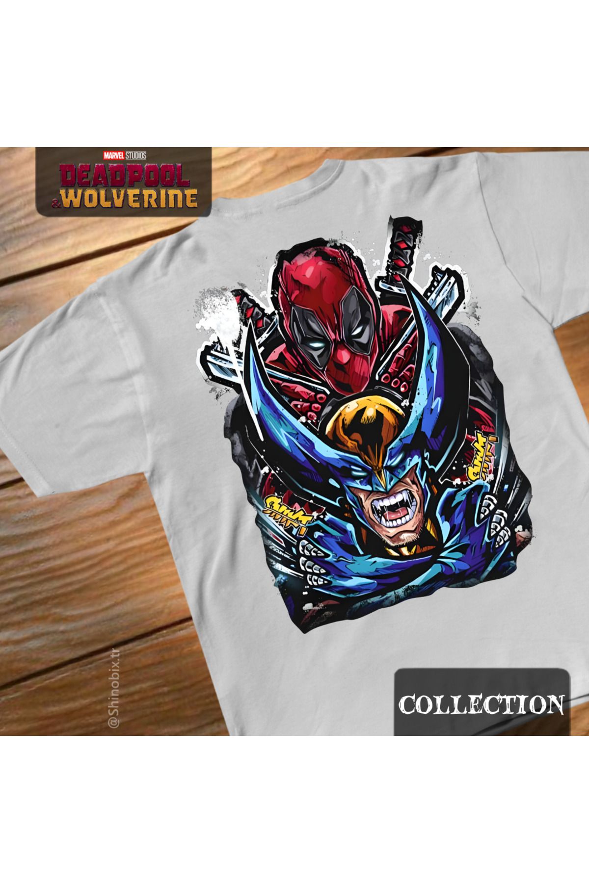 SHINOBIX Marvel Comics Deadpool Wolverine Baskılı Oversize T-Shirt