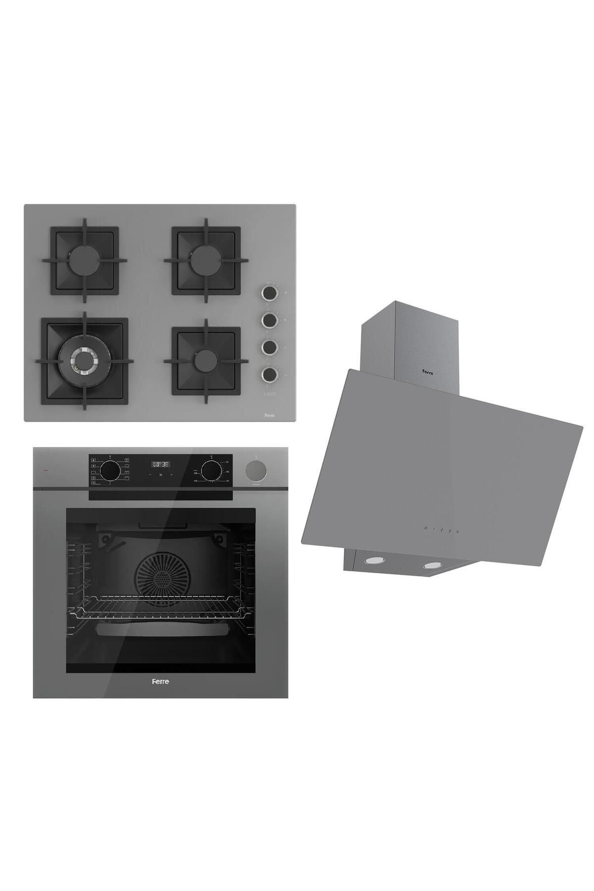 Ferre STEAMART-FRYART Serisi Gri Set (SC408-WFA + QEP64CPR +D079 ) - Döküm Izgara / 65 cm Ocak