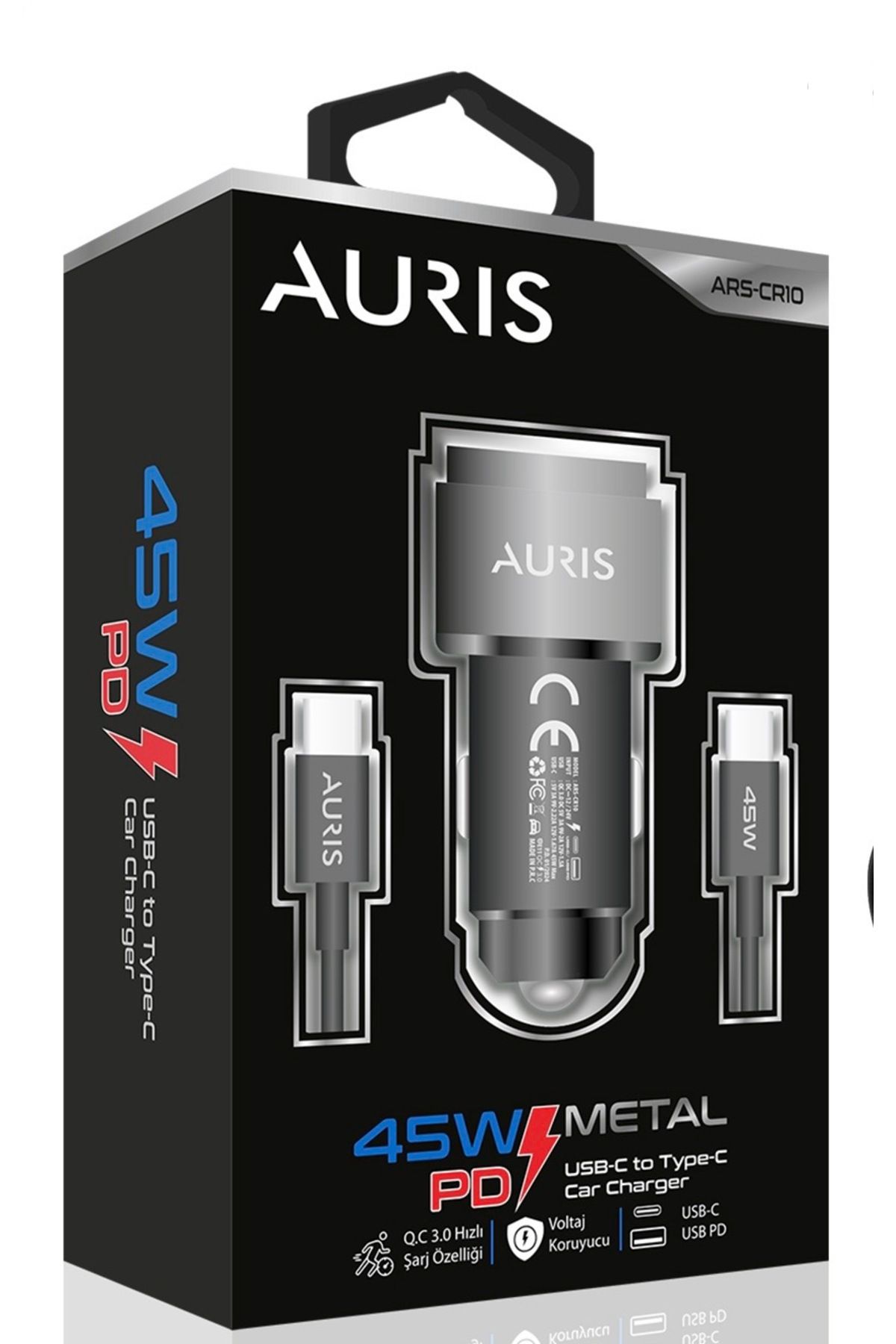 AURISS Auris CR10 Araç Şarj Aleti Seti Lightning PD 45W