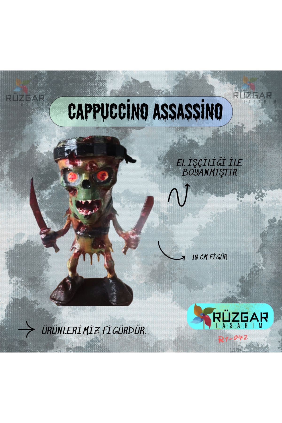 Rüzgar Tasarım Cappucino Assasino Zombie 12 Cm Figür- Zombies Brainrot Tung Tung Tung Sahur Karakteri