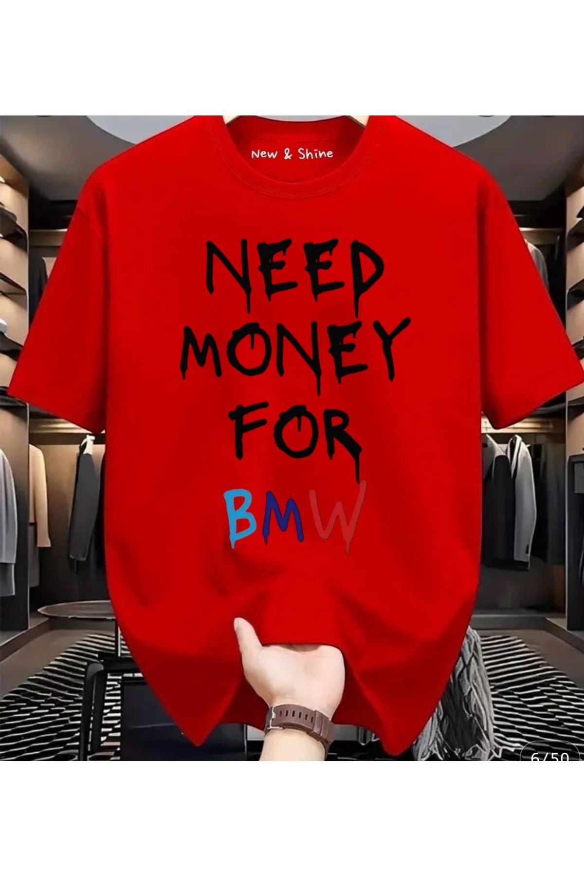 New Shine Need More Money For BMW Baskılı Oversize T-Shirt