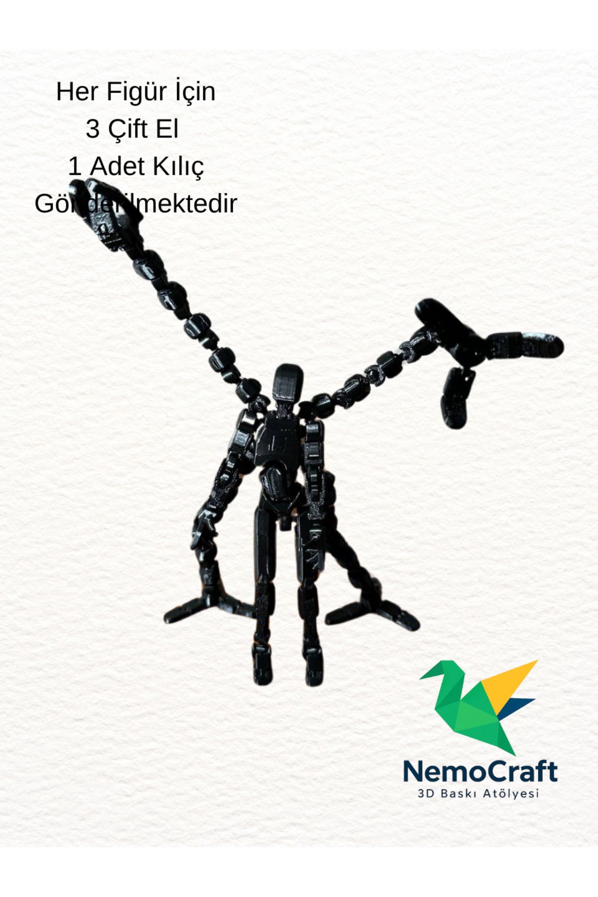 NemoCraft Lucky 13 Oynar Eklemli Robot Figür Dumy Oyuncak ve Mekanik Kol Eklentisi Seti Siyah Siyah