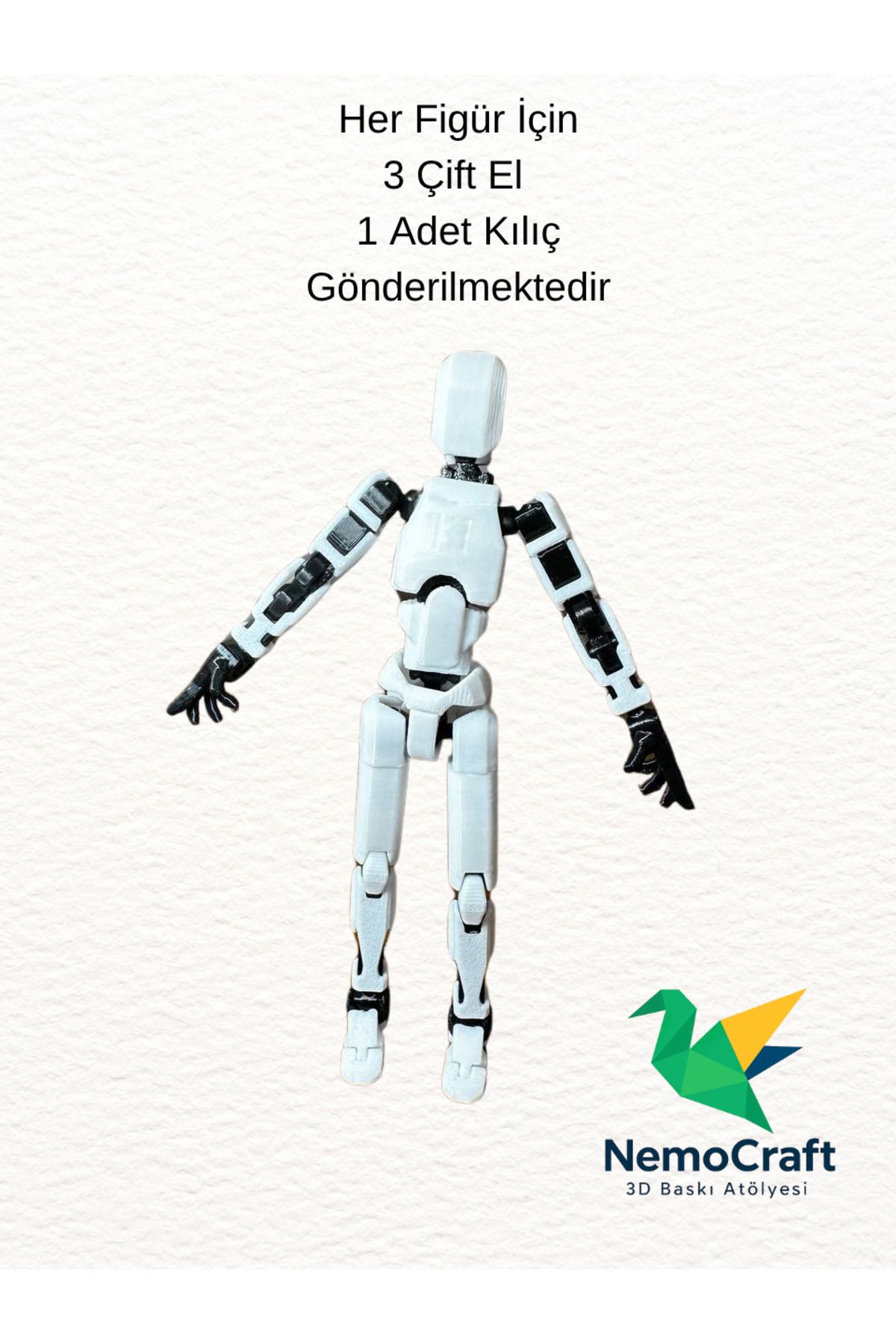 NemoCraft Lucky 13 Oynar Eklemli Robot Figür Dumy Oyuncak Beyaz Siyah 14cm