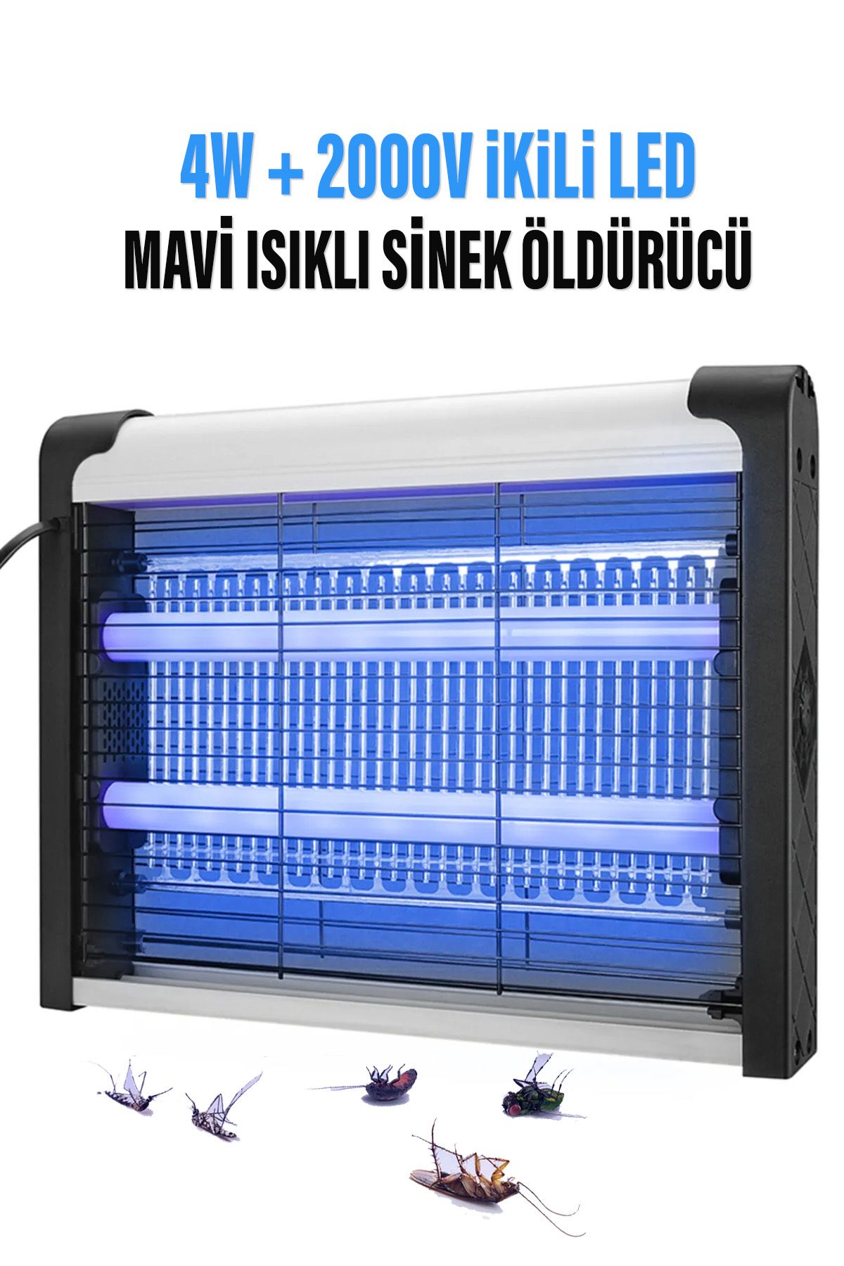 EXENAR Elektrikli Uv Sivrisinek Yok Edici Sinek Öldürücü Mavi Işık 4W 2000V Iki Led Asılabilir Zincir Askı