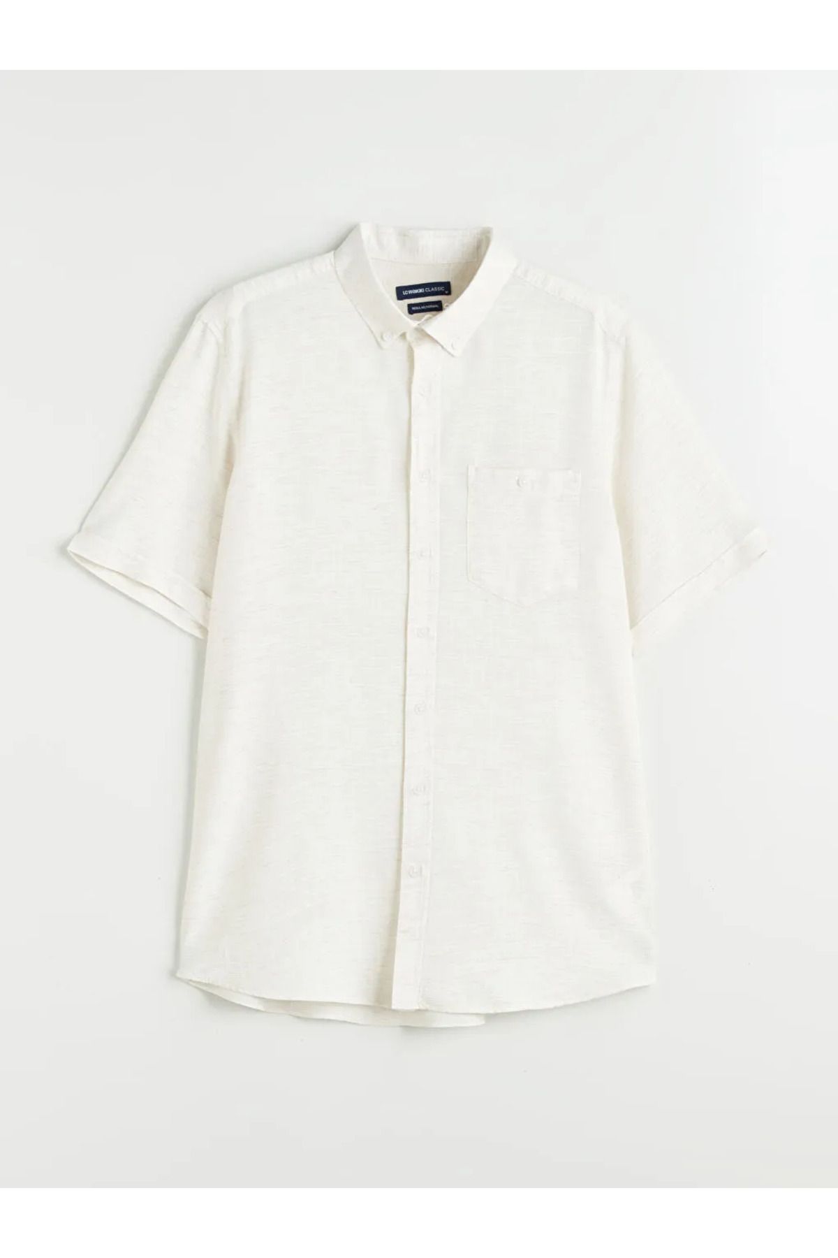 LC Waikiki LCWAIKIKI Classic Bej Regular Fit Kısa Kollu Keten Karışımlı Erkek Gömlek