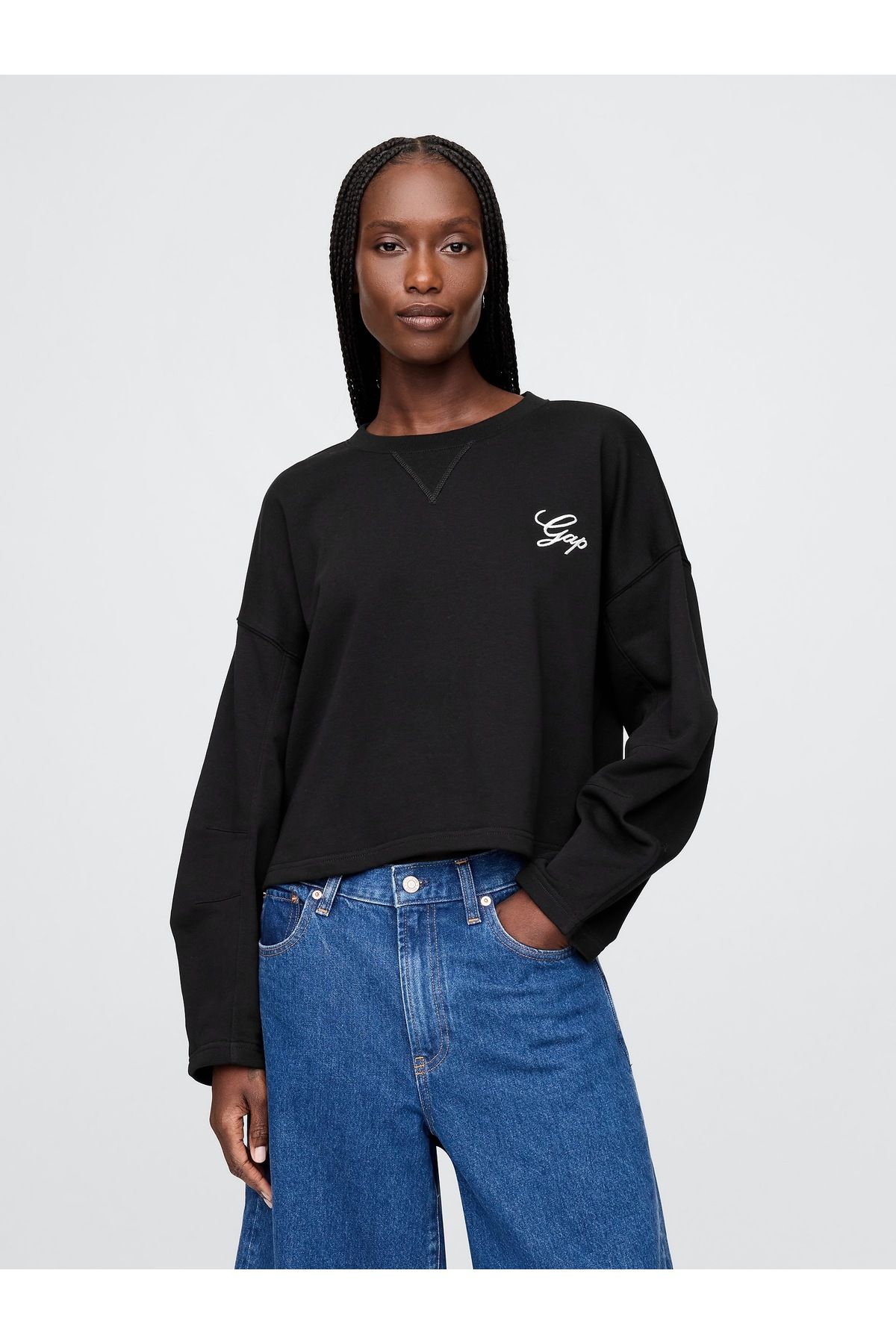 GAP Kadın Siyah VintageSoft Oversized Gap Logo Sweatshirt