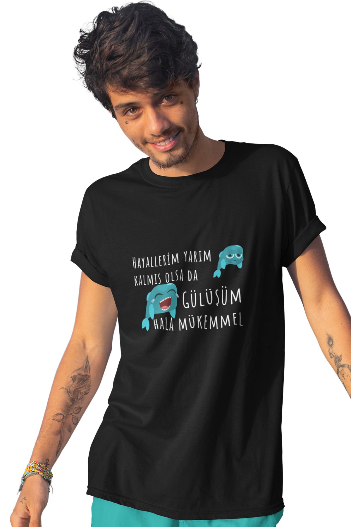 qoeuyl boutique Gülüşüm Hâlâ Mükemmel Baskılı Eğlenceli Hediyelik Regular Fit Pamuklu Unısex Tişört
