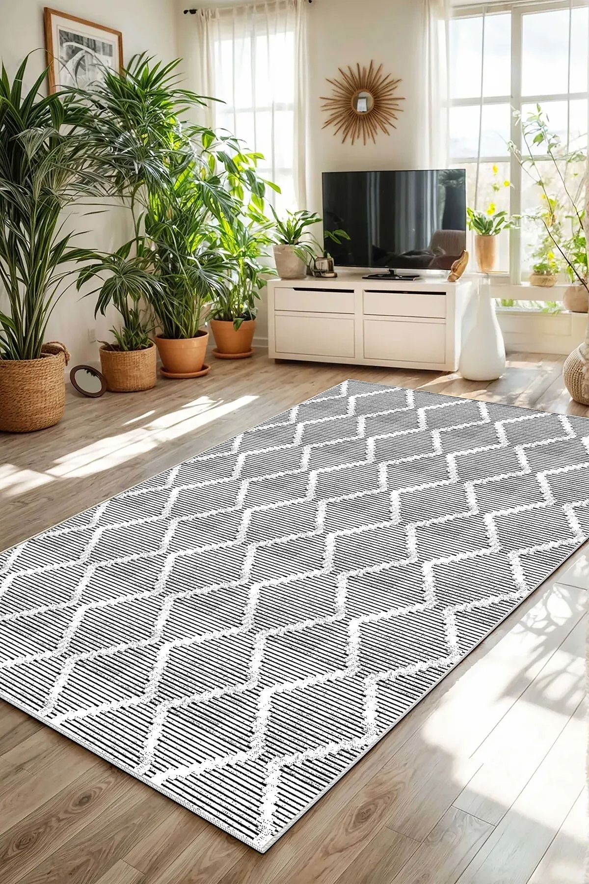 Hülya Home Salon Halısı Geometrik İskandinav Eskitmeli Dijital Baskı Yıkanabilir Kaymaz Taban 9042SALONHULYA