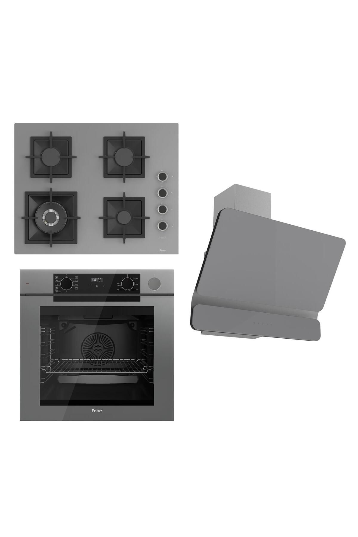 Ferre STEAMART-FRYART Serisi Gri Set (SC408-WFA + QEP64CPR +D082 ) - Döküm Izgara / 65 cm Ocak