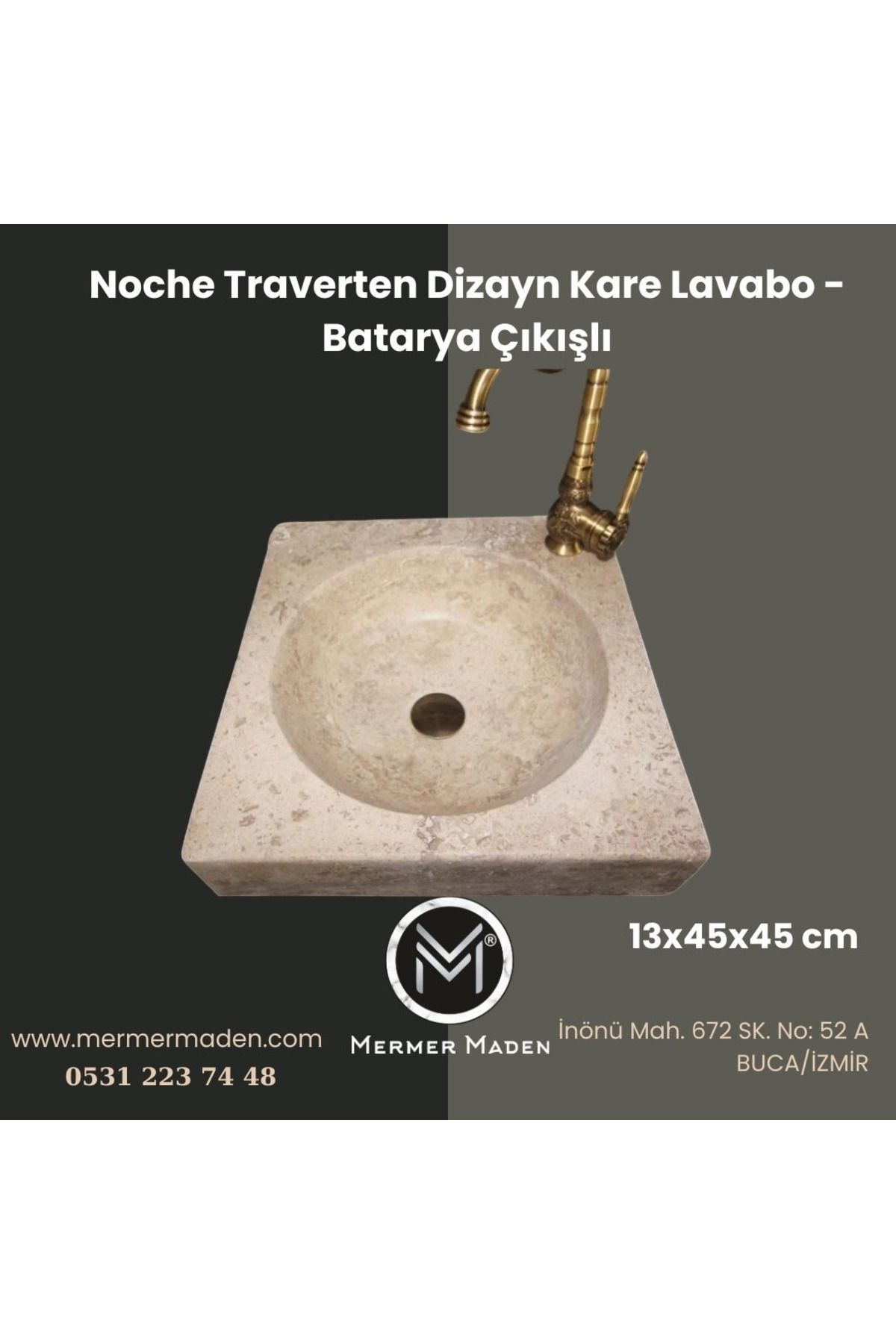 entrend11 Noche Traverten Dizayn Kare Lavabo – Batarya Çıkışlı