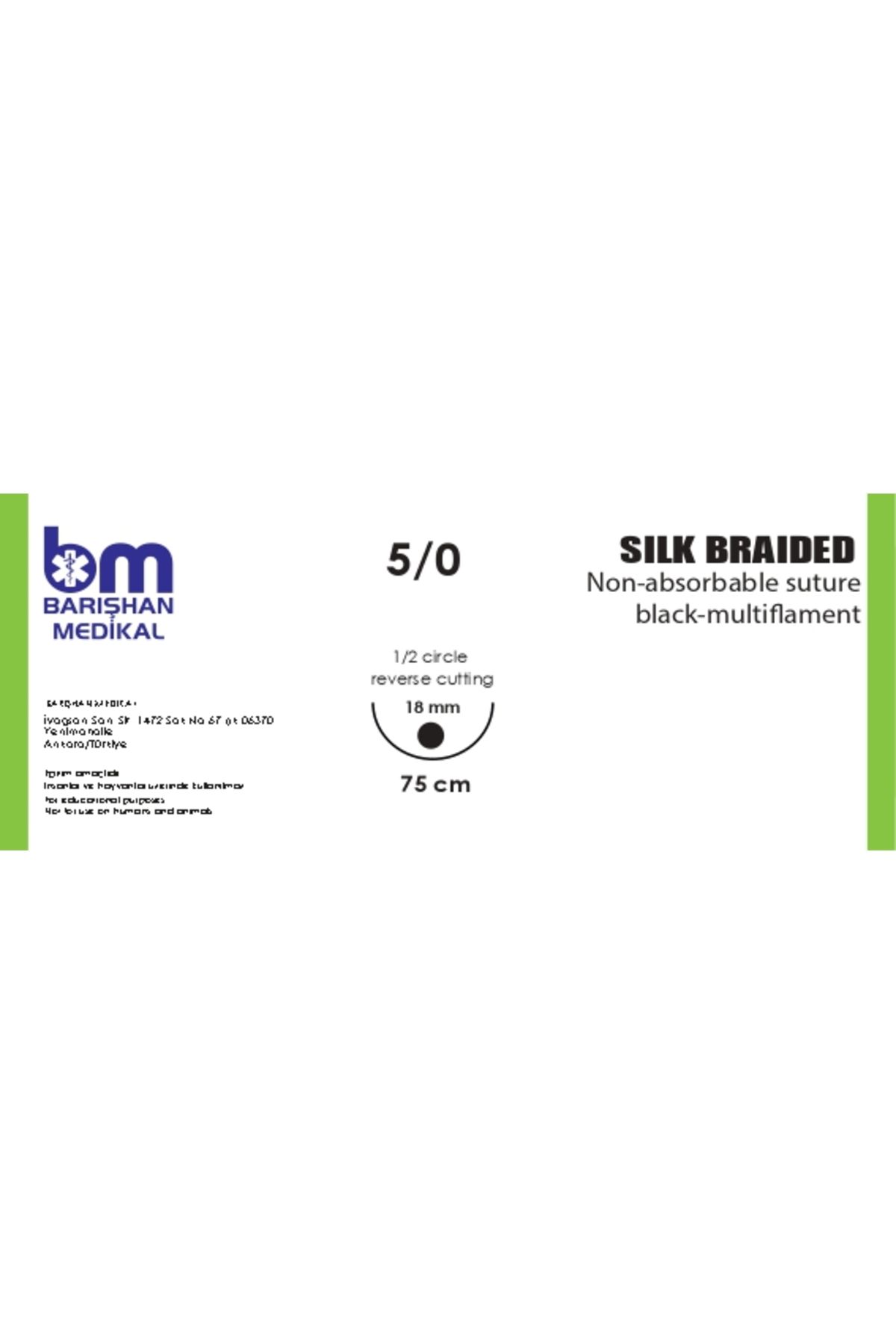 barishan medikal MikroTurCU Tekli Dikiş İğne İplik İpek 5/0 Yuvarlak Gövde 1/2 18mm 75cm Tek İğne Mikrocerrahi Eğitim