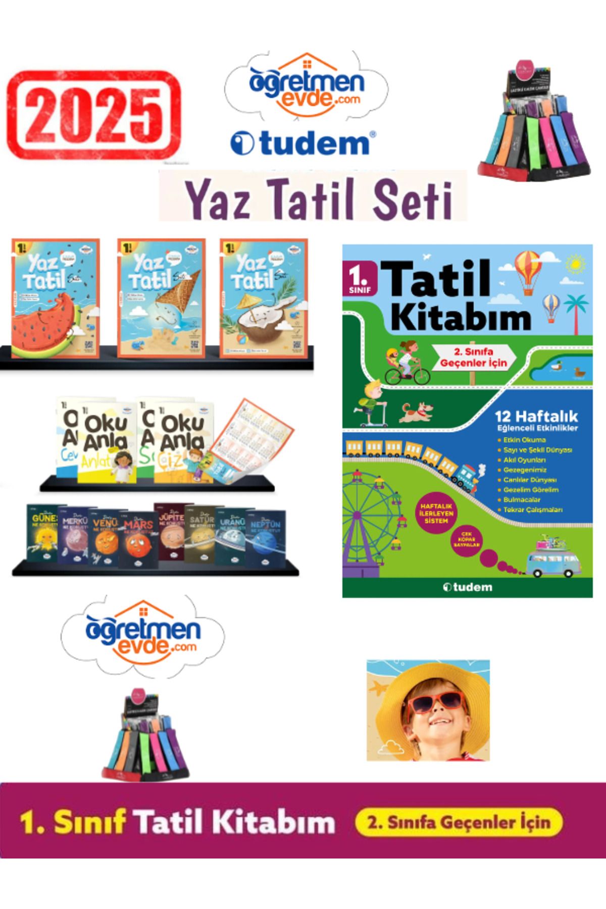 Fenomen Yayıncılık Öğretmen Evde 2025 1.Sınıf 18 Parça Yaz Tatil+Tudem 1.Sınıf Yaz Tatil 12 Kitap(Yeni Ürün)+Kalemlik