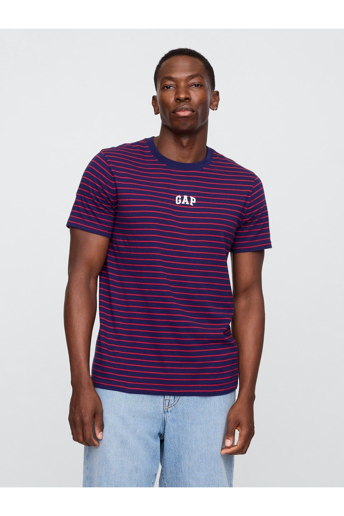GAP Erkek Lacivert Everyday Soft Gap Logo Çizgili T-Shirt