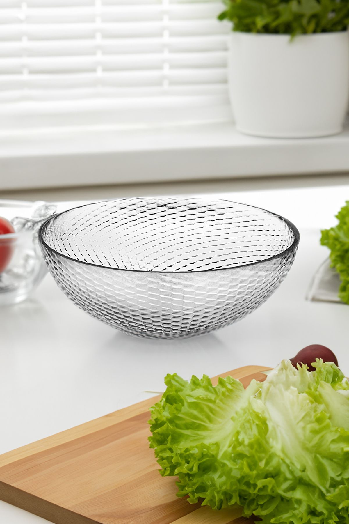 Fhilli Aden - Derin Cam Salata Kasesi Yuvarlak 22 cm