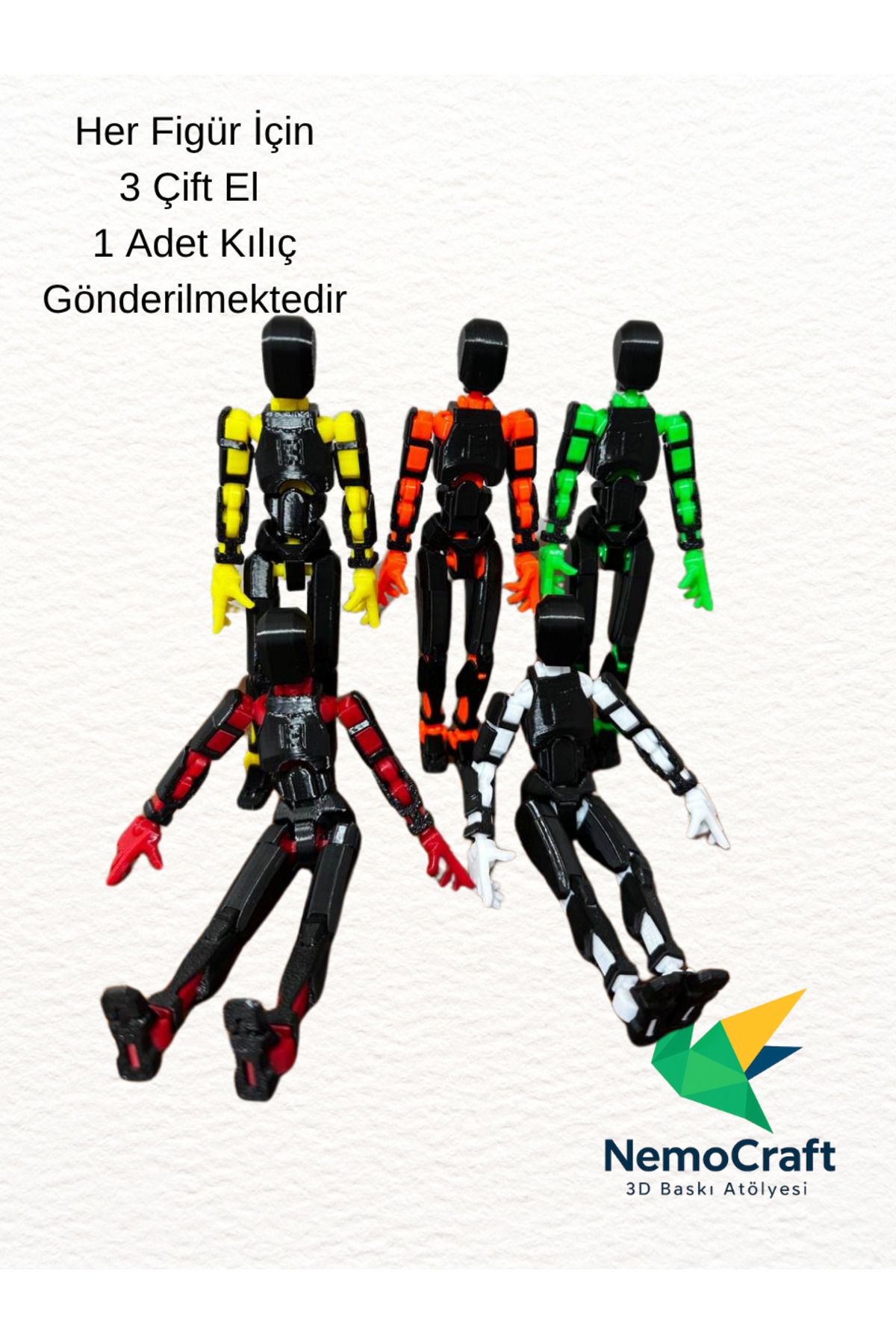 NemoCraft Lucky 13 Oynar Eklemli Robot Figür Dumy Oyuncak - 5'li Set - 5 Adet Özel Renk Figür