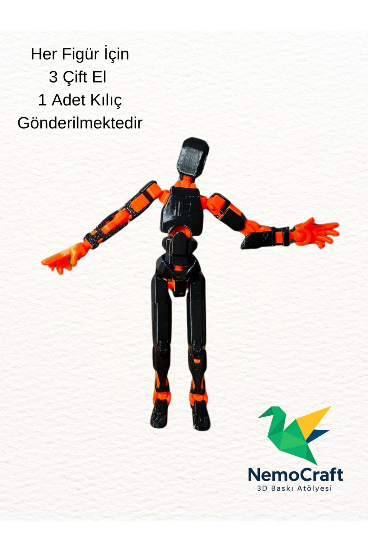 NemoCraft Lucky 13 Oynar Eklemli Robot Figür Dumy Oyuncak Siyah Turuncu 14cm