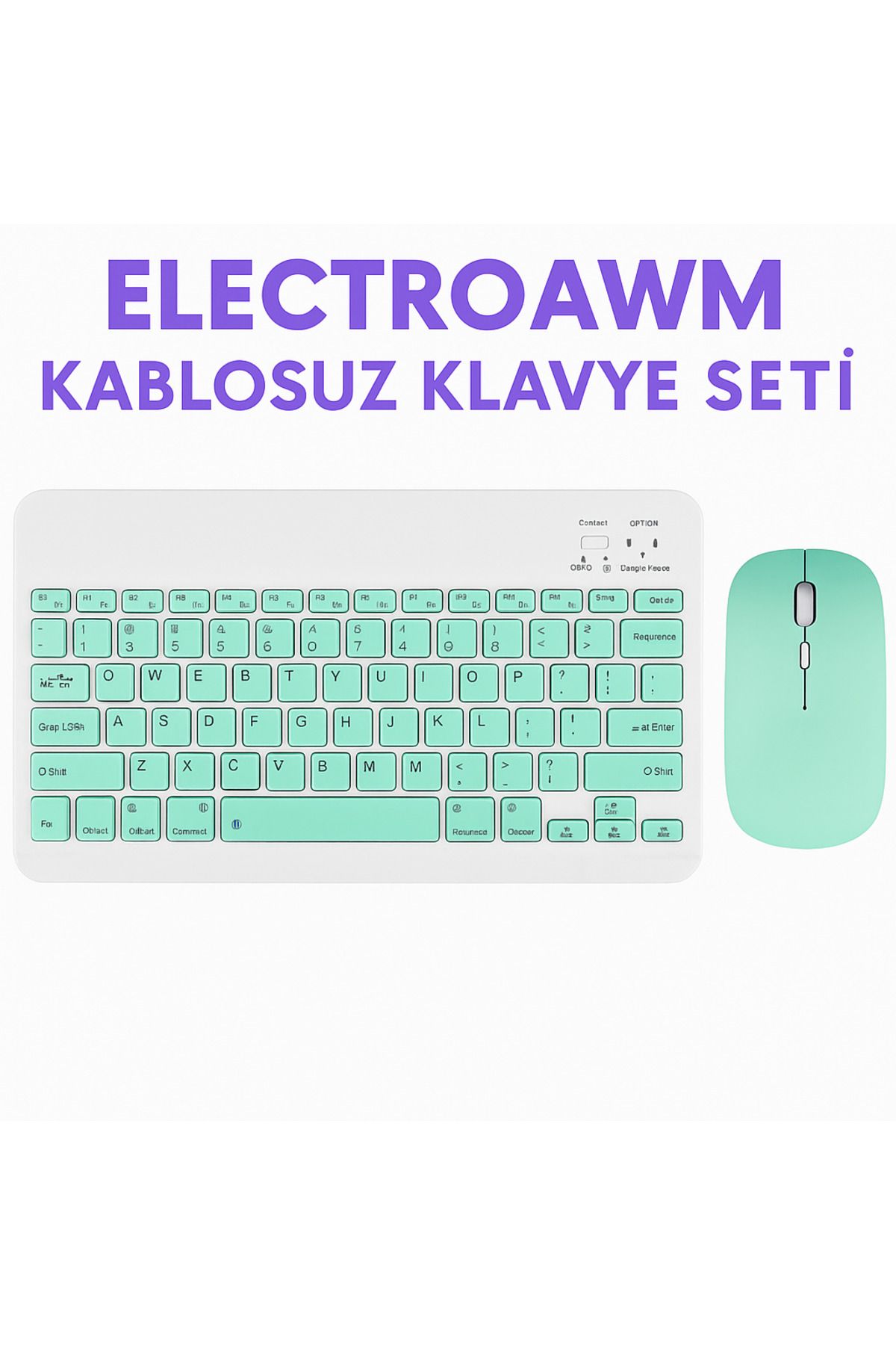 electroawm Kablosuz Bluetooth Klavye + Mouse Seti (iOS / Android / Windows Uyumlu) YEŞİL