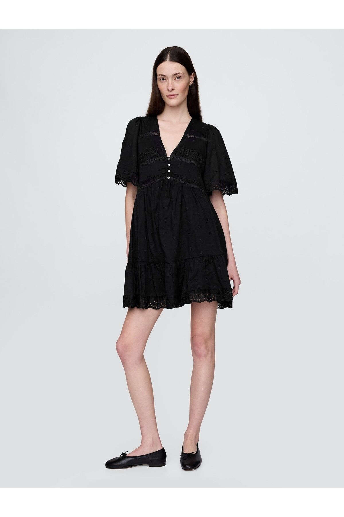 GAP Kadın Siyah Eyelet Mini Elbise