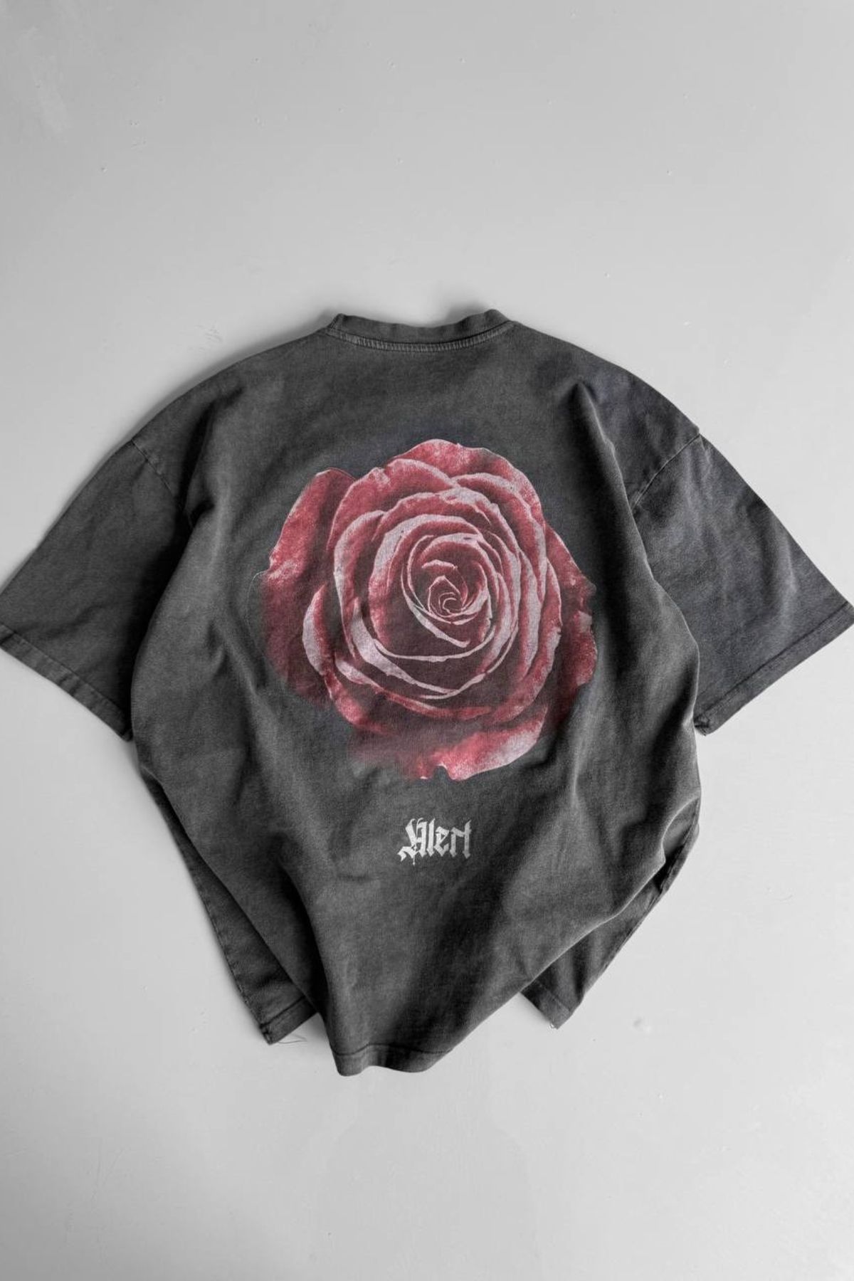 Chirkef Unisex Gri Oversize 100% Pamuk Premium Kumaş Sırt Baskılı Bisiklet Yaka Sokak Stili T-Shirt Rose