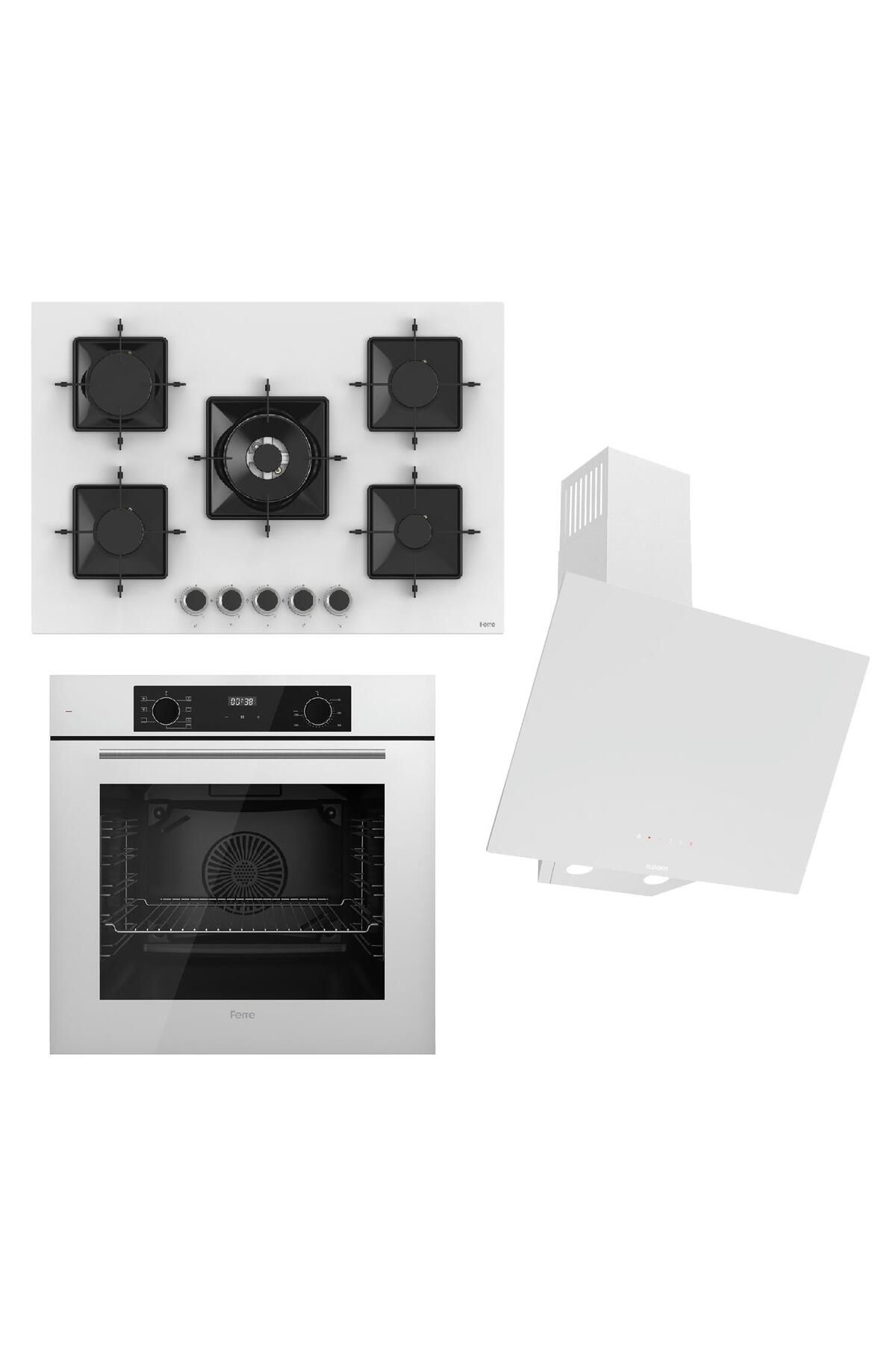 Ferre STEAMART-FRYART-SILENTART Serisi Beyaz Set (SS036 + QBL63CB +D078-SA ) - Emaye Izgara - 75 Cm