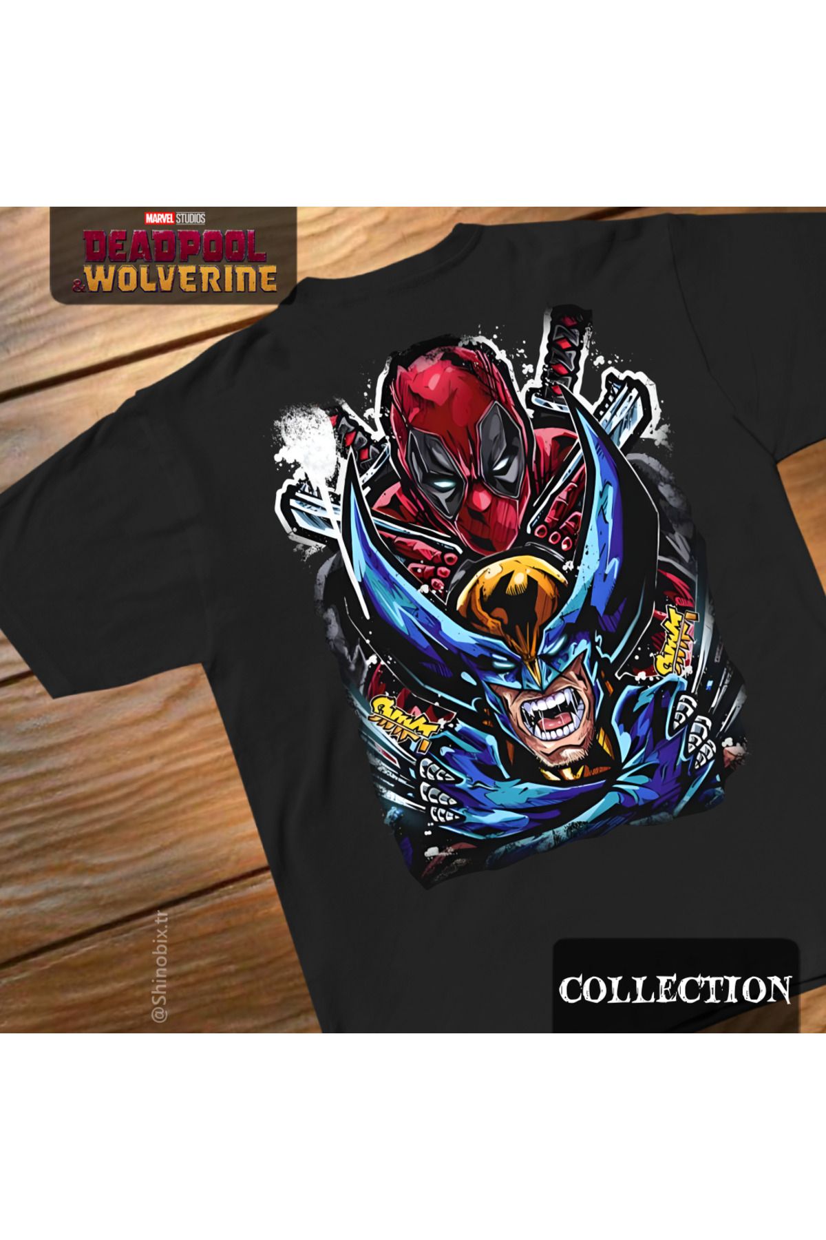SHINOBIX Marvel Comics Deadpool Wolverine Baskılı Oversize T-Shirt