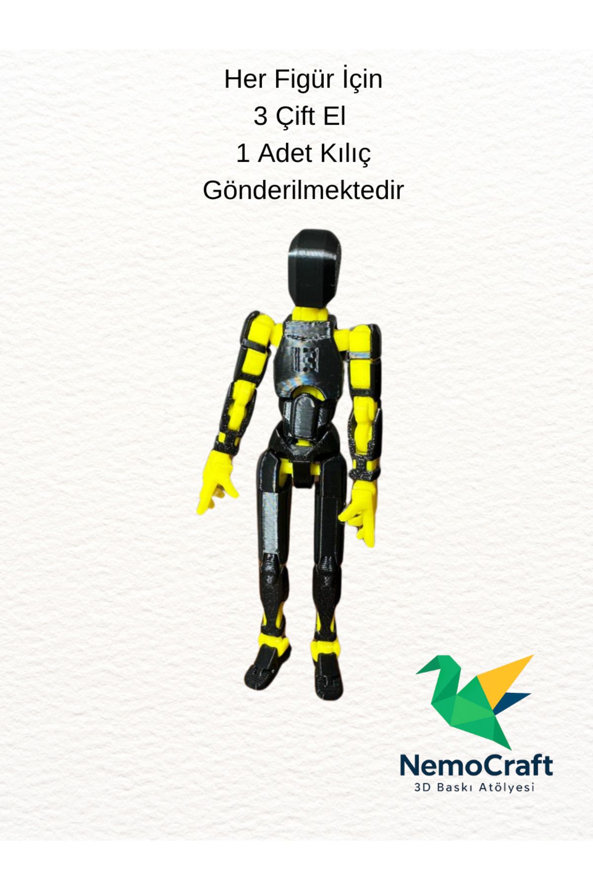 NemoCraft Lucky 13 Oynar Eklemli Robot Figür Dumy Oyuncak Siyah Sarı 14cm