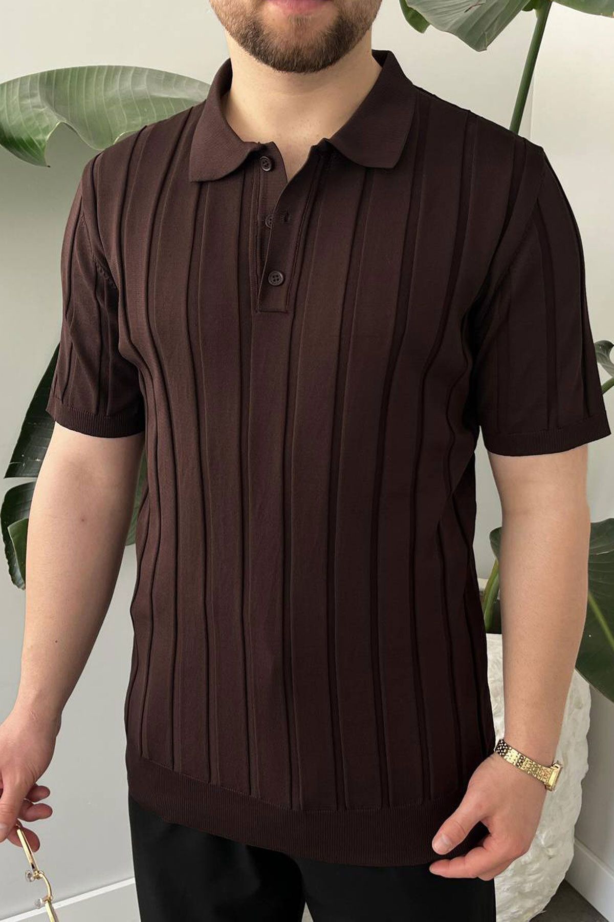 BayAygün BayAygun 5050 Triko Dügmeli Polo Yaka Tshırt_Kahve