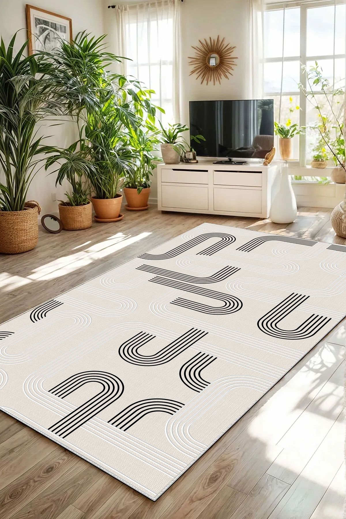 Hülya Home Salon Halısı Geometrik İskandinav Eskitmeli Dijital Baskı Yıkanabilir Kaymaz Taban 9041SALONHULYA