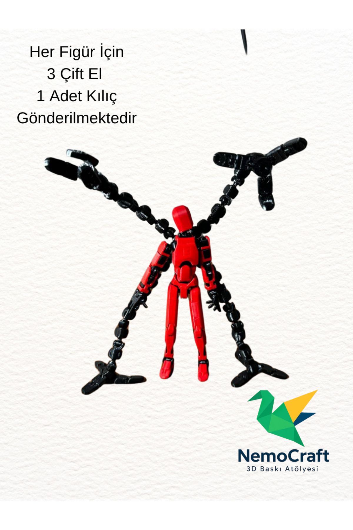 NemoCraft Lucky 13 Oynar Eklemli Robot Figür Dumy Oyuncak ve Mekanik Kol Eklentisi Seti Kırmızı Siyah