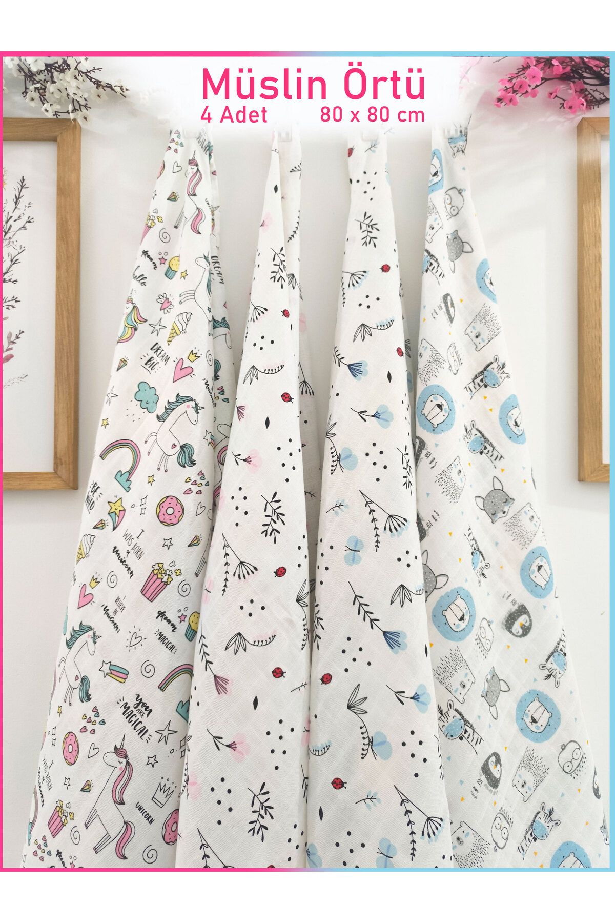 HALZEY 4'lü Set - Çok Amaçlı Müslin Örtü & Battaniye 80x80 Cm, %100 Pamuk Oeko-teks Sertifikalı