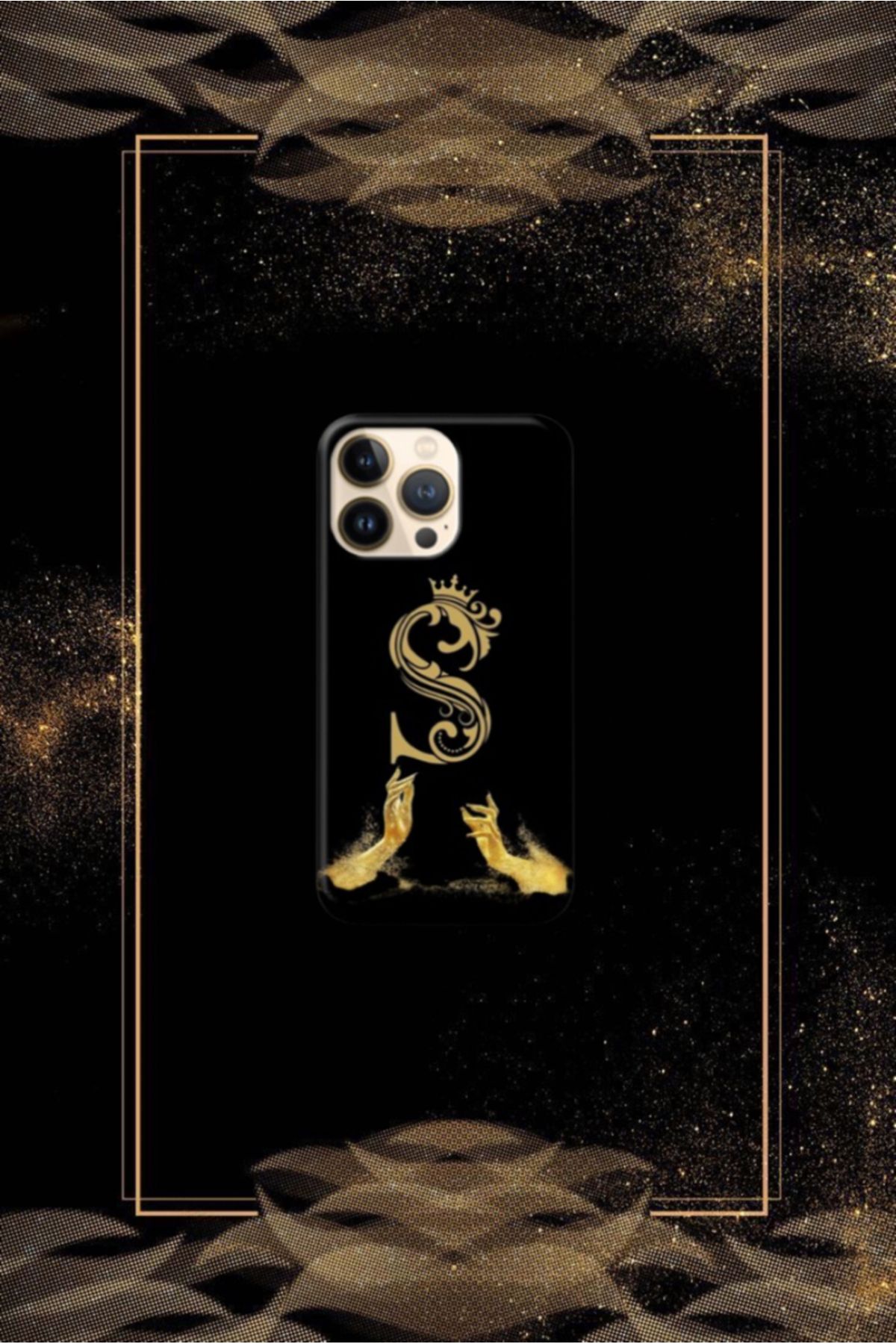 cover shopp Siyah Desenli Gold S Harfi 16 Pro Max