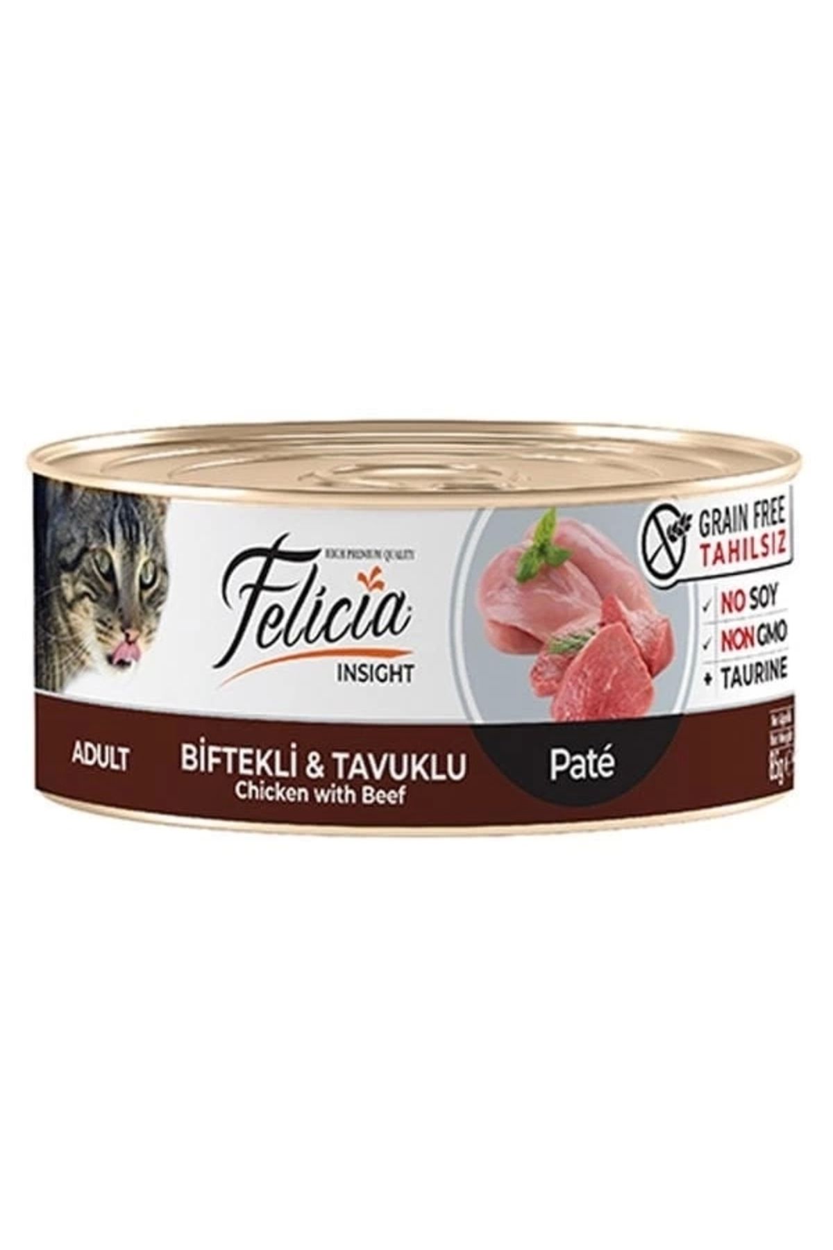 ShopNova Felicia Tahılsız Biftekli Tavuklu Kıyılmış Yetişkin Konserve Kedi Maması 85 Gr