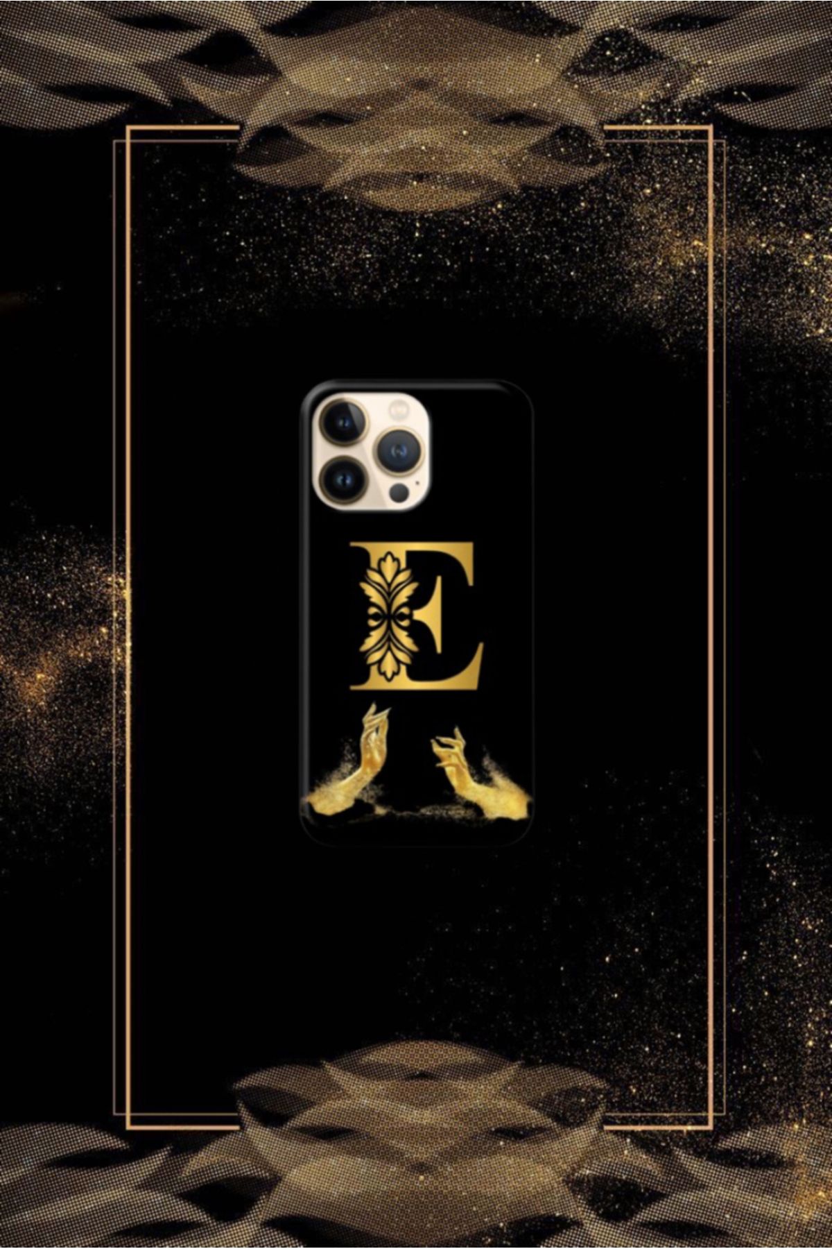 cover shopp Siyah Desenli Gold E Harfi IP 16 Pro