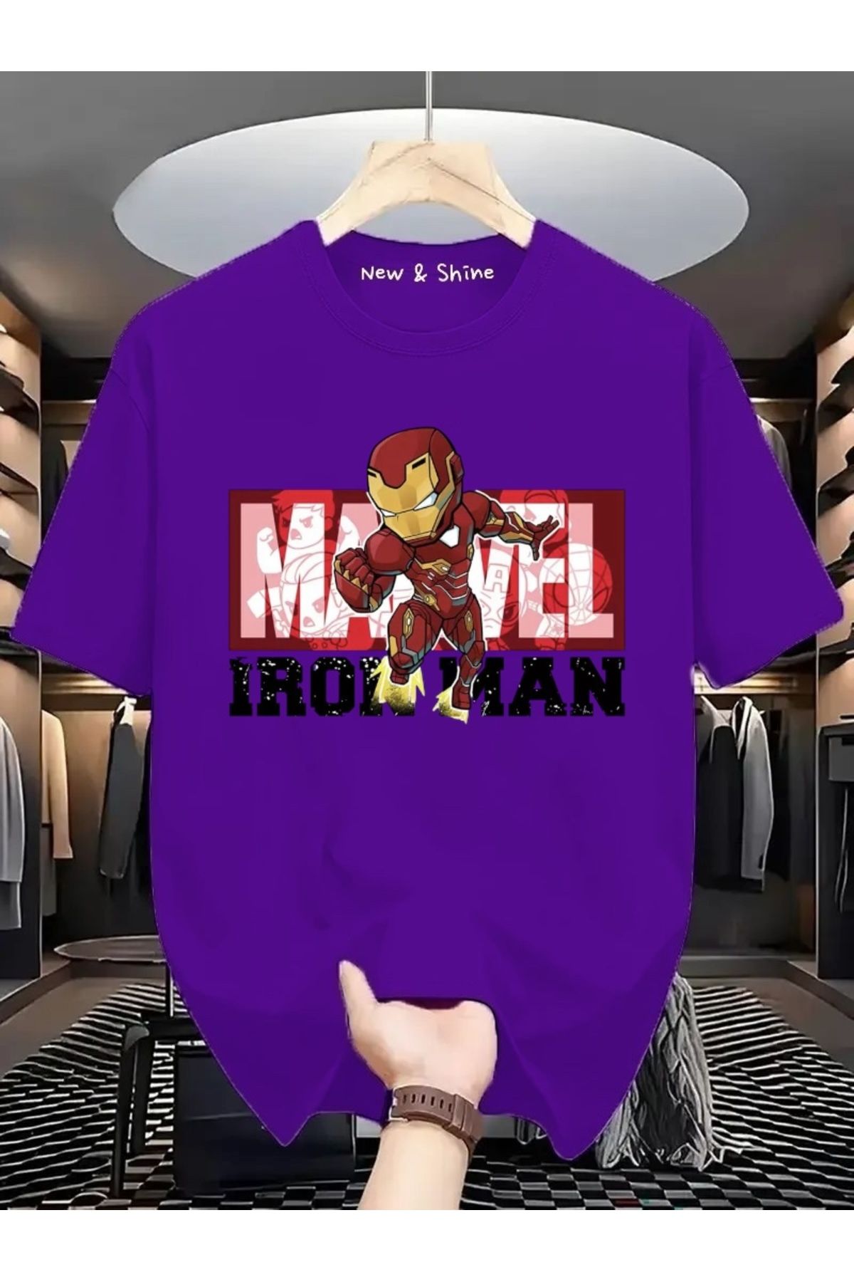 New Shine Süper Kahraman Iron Man Baskılı Oversize T-Shirt