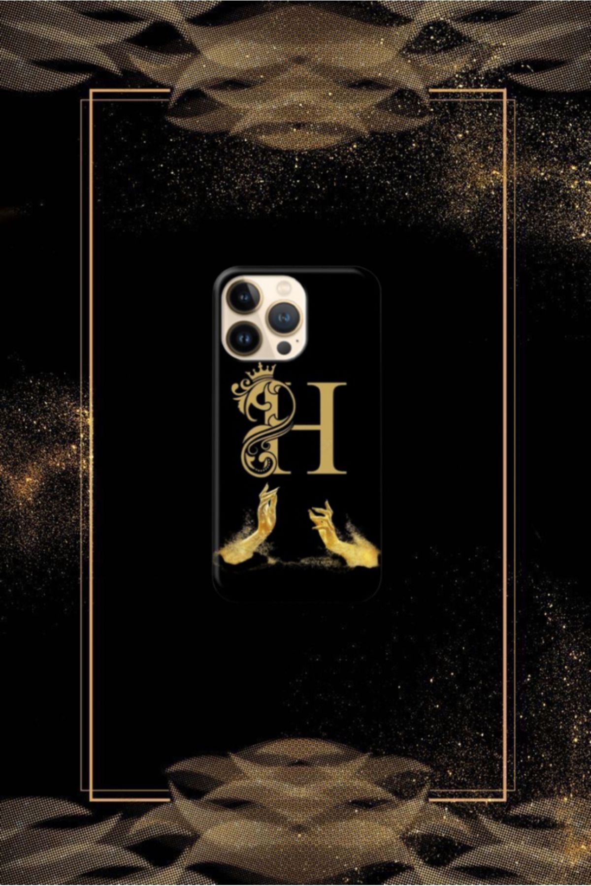 cover shopp Siyah Desenli Gold H Harfi 16 Pro Max