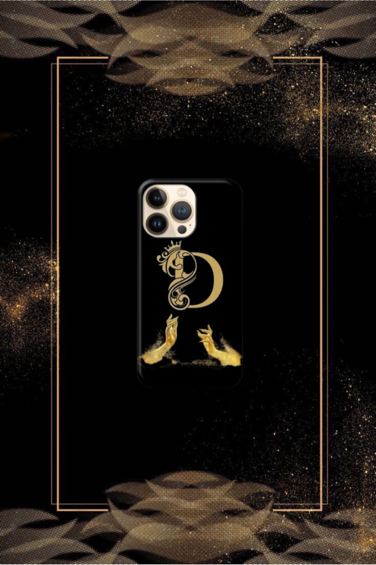 cover shopp Siyah Desenli Gold D Harfi 16 Pro Max