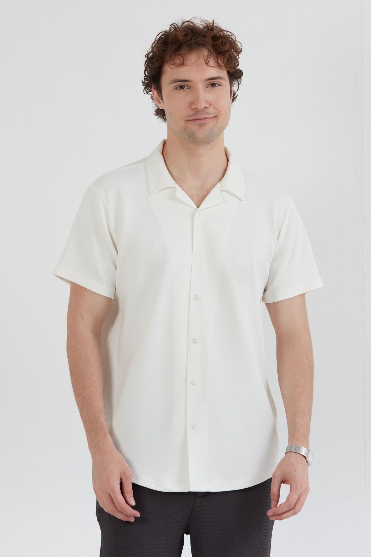 Fulla Moda-Basic Crepe Fabric Buttoned Shirt 1