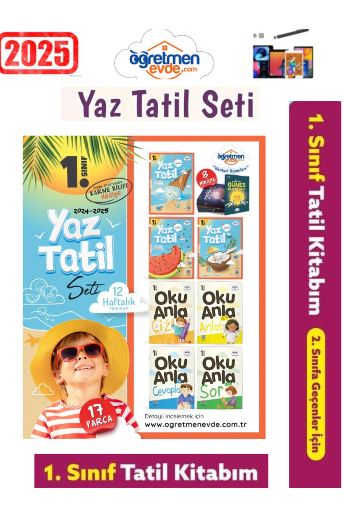 Ens Yayıncılık Öğretmen Evde 1.Sınıf Yaz Tatil Kitabı Seti(Haziran-Temmuz-Ağustos)Kitabı+Kalem(Yeni Müfredat)